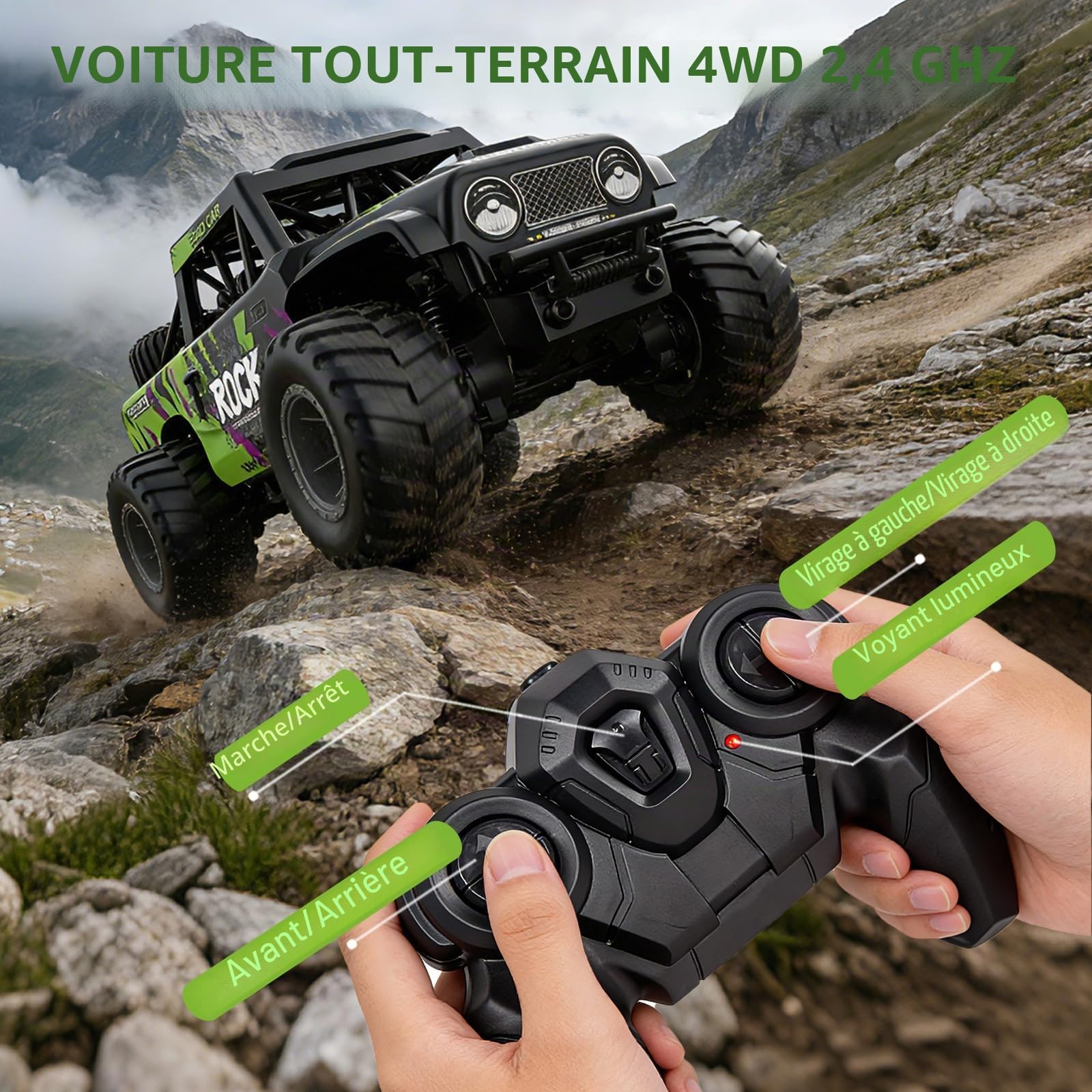 Voiture Télécommandés Radiocommandée Jouets Camion: Amphibie Tout Terrain | Voiture RC 2,4 GHz 4X4 Véhicule Cadeau d'anniversaire ou de Noël pour garçons Enfants