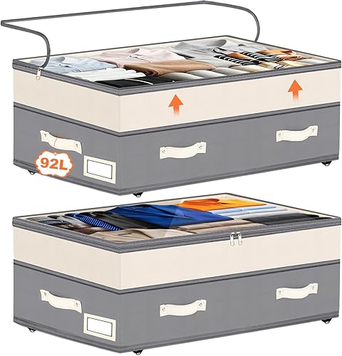 Miniatura 1 de Dolicer Almacenamiento debajo de la cama con ruedas, contenedores de almacenamiento ajustables de 10 pulgadas de altura debajo de la cama con tapas