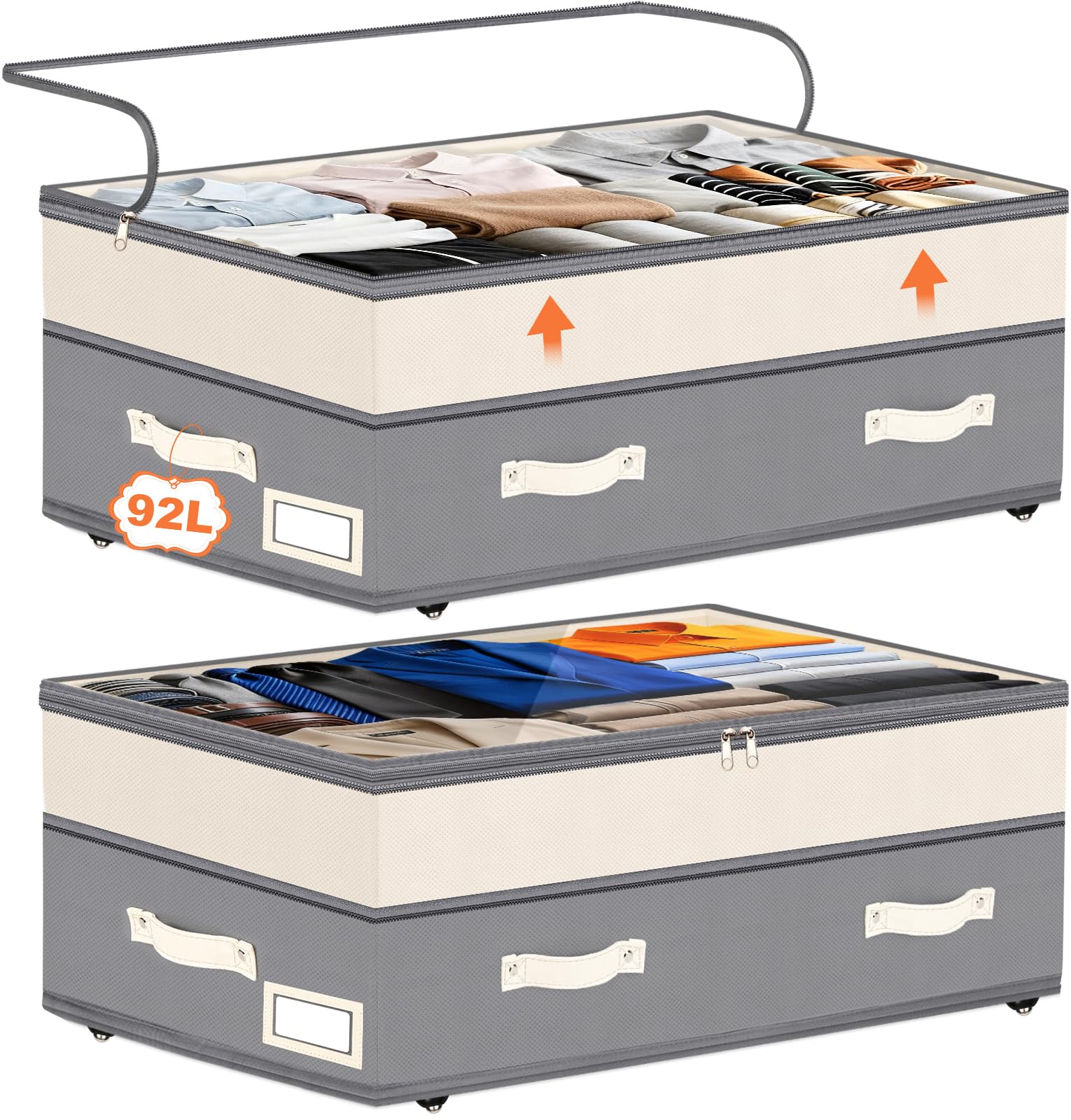Dolicer 2 Pack Height Adjustable Underbed Storage (92L, 6–10 in)