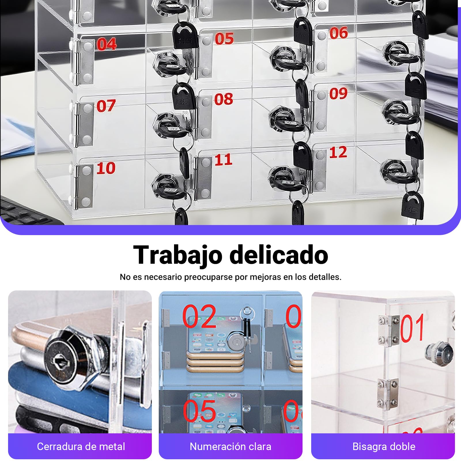 Soporte para teléfono móvil de acrílico transparente con cerradura para montar en la pared, para oficina, escuela, aula, soporte seguro para teléfono celular para un fácil acceso y acceso