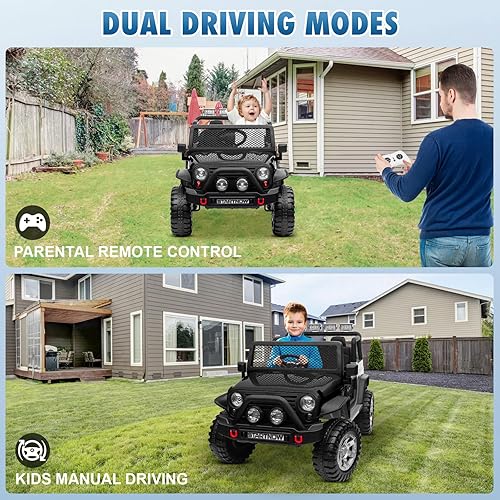 Miniatura 4 de Coche eléctrico de 24 V con 4 ruedas con control remoto, 2 plazas, motor de 400 W, 3 velocidades, música Bluetooth, luces LED, suspensión de