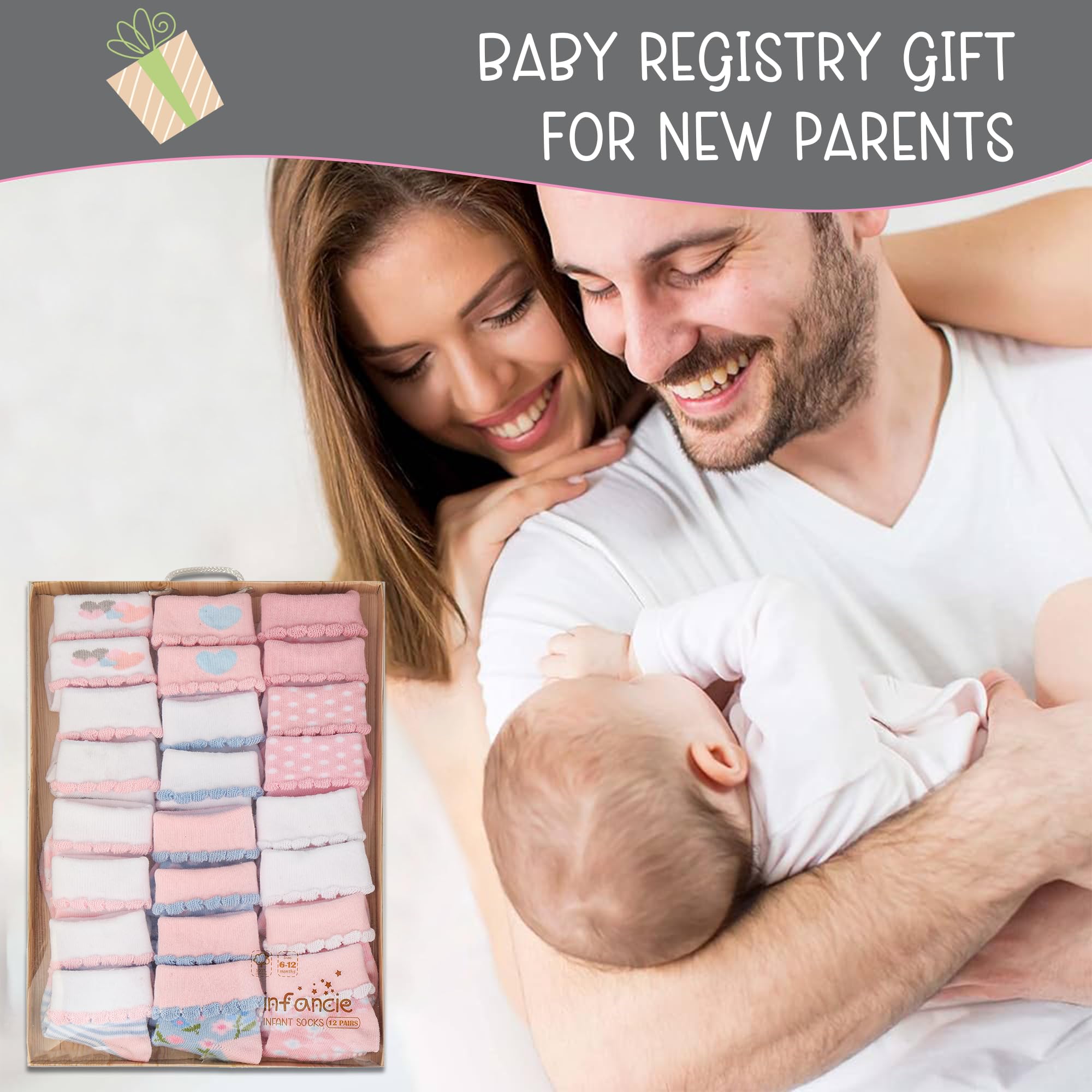 Baby Socks 12 Pairs - Non-Slip Infant Grip for Newborns & Toddlers 0-6 Months, Boys & Girls, Safe for Walking