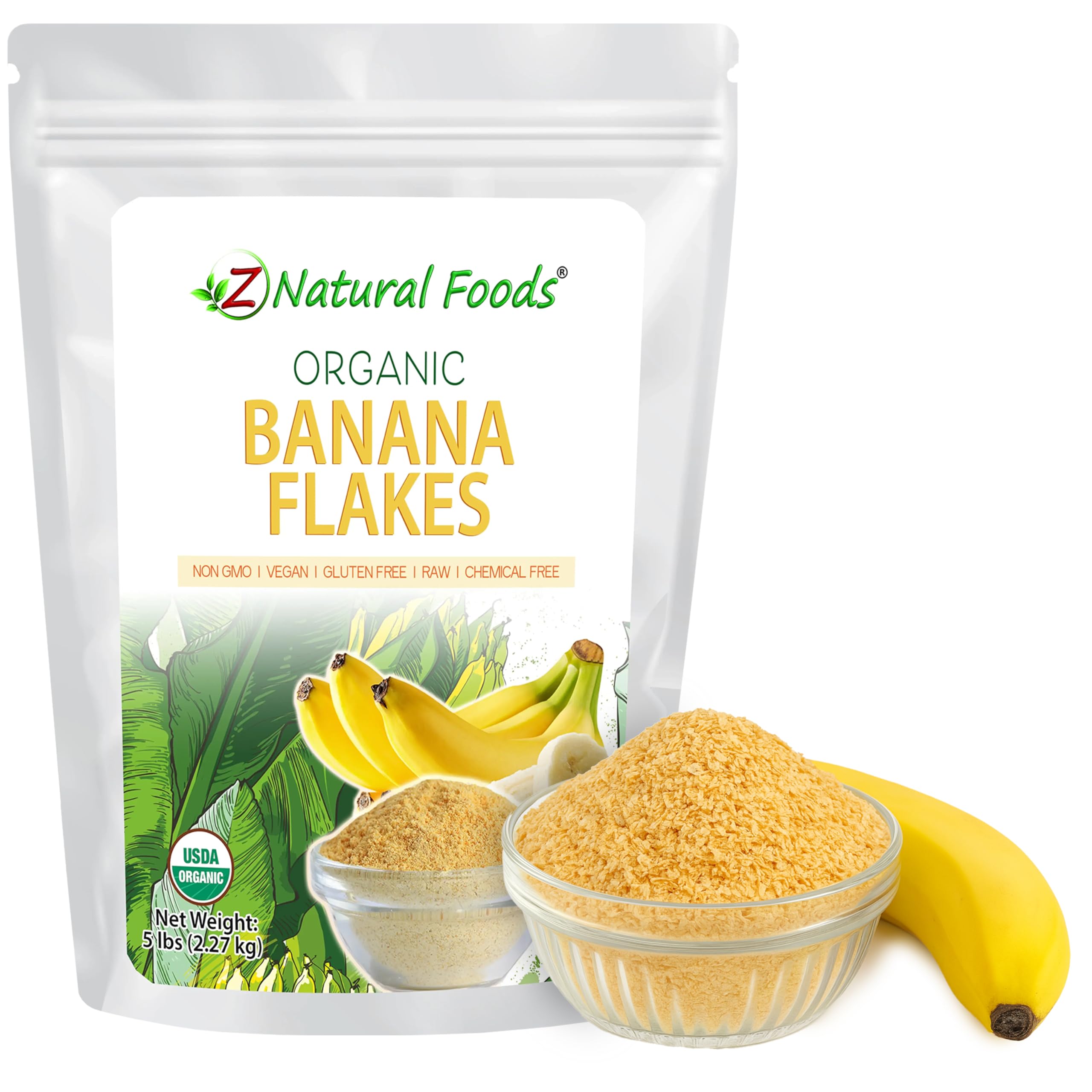 Organic Banana Flakes - Crisp Ripe Bananas for Potassium & Fiber Support, Digestive Health, Skin Glow - Natural Flavor & Dried Flake, Mix in Smoothies Yogurt Cereal & Recipes, 5 lbs