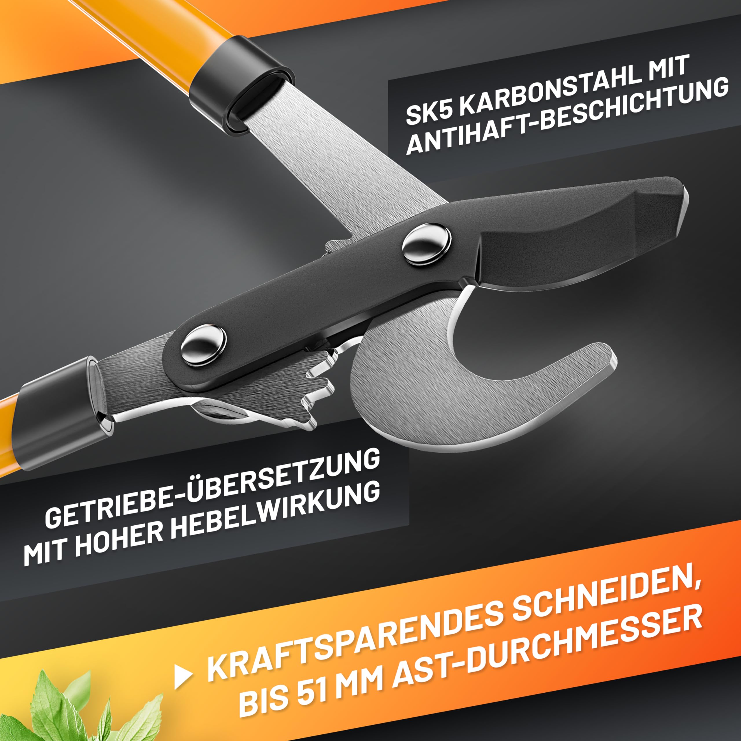 GRÜNTEK T-REX Bypass-Astschere mit 67mm SK5-Karbonstahlklingen, Antihaft-Beschichtung und 2-Gang-Getriebesystem – Präzisions-Garten-Schere für trockenes Holz, Heckenschere und Astschneider