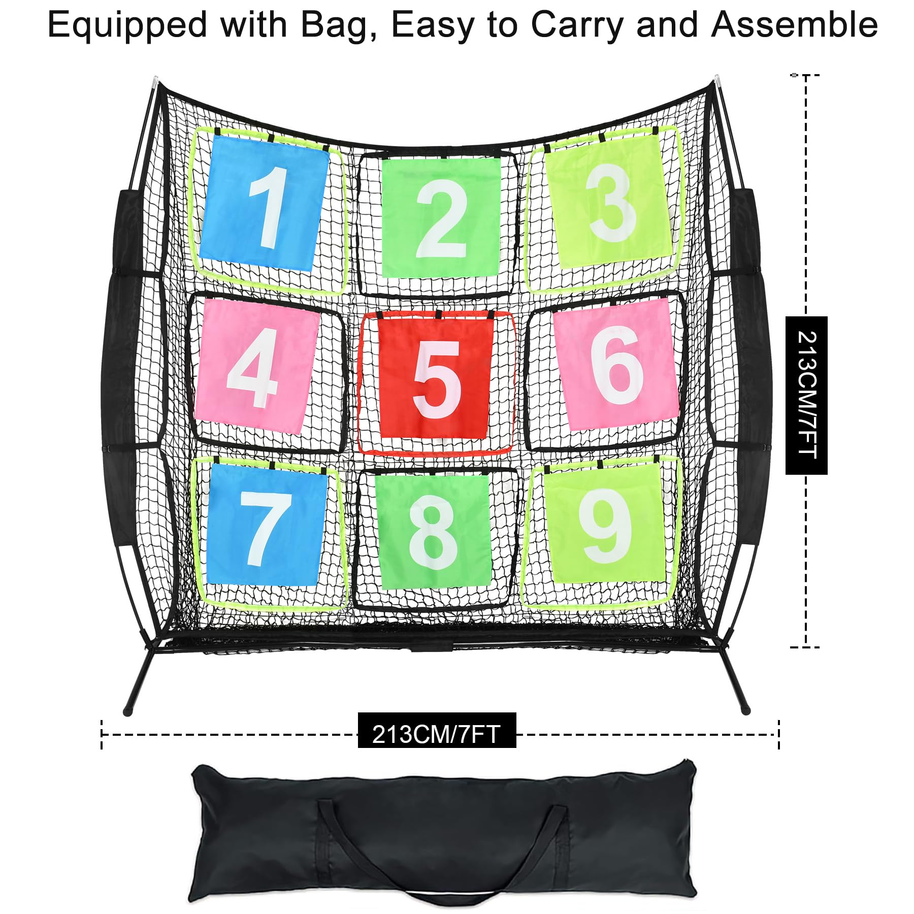 Disc-Golf-Netz, tragbares Disc-Trainingsnetz mit 9 Zielen, multifunktionales Übungsnetz, Disc-Golf-Zielnetz für Hinterhof, Indoor-Outdoor-Spiel, 2,1 m x 2,1 m