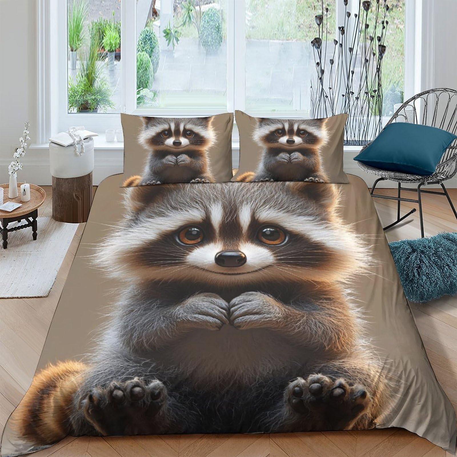 Ctjqhvkz Style-3 3D Printed Raccoon Animal Fitted Sheet Microfiber Soft Brown Cartoon Mattress Cover For Bedroom Guest Room Decor Single（135X200cm）
