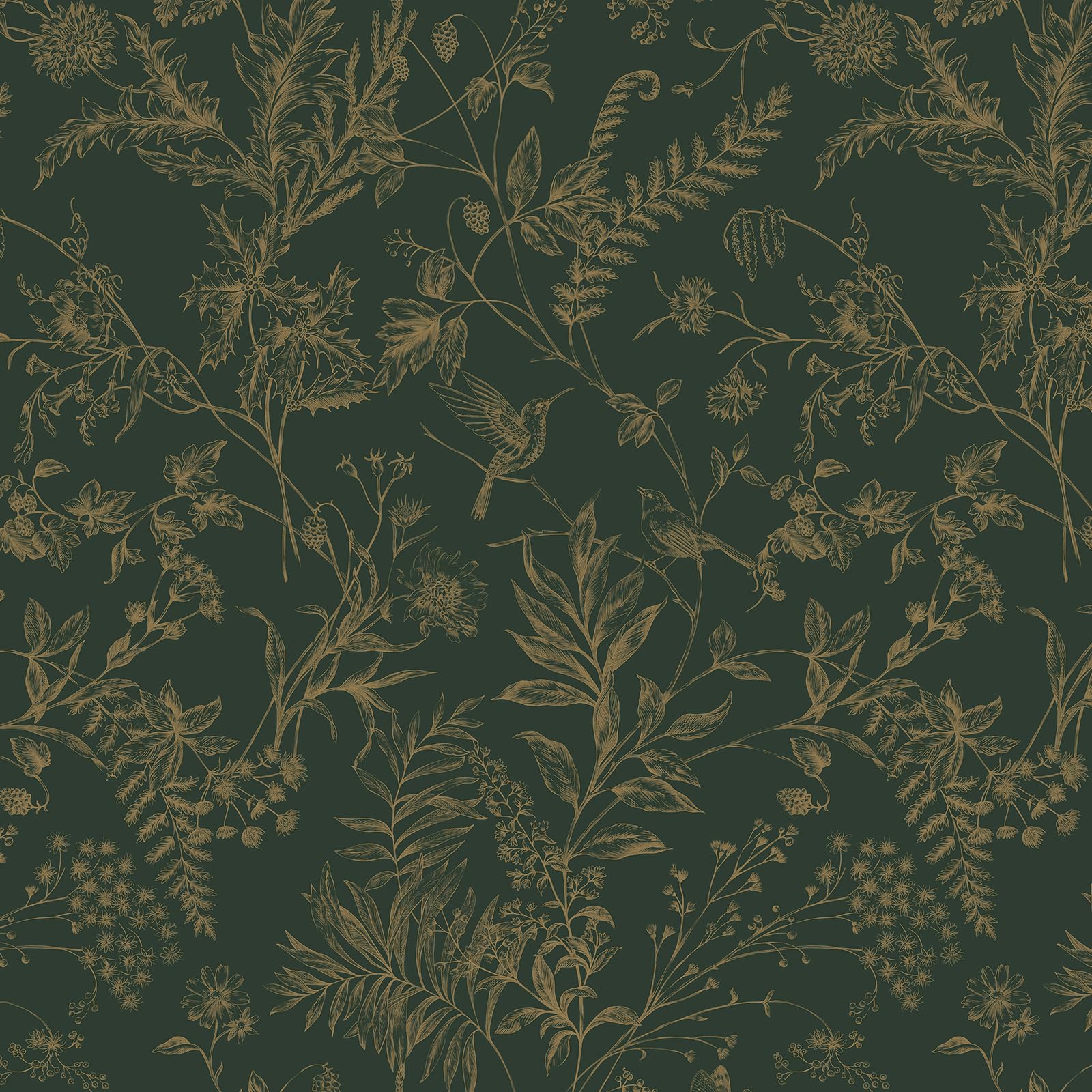 CiCiwind Peel and Stick Wallpaper 44CM×10M Green Gold Floral Vinyl Wrap Self Adhesive Contact Paper Waterproof Sticky Back Plastic Removable Stick on Wallpaper for Living Room Bedroom Decor