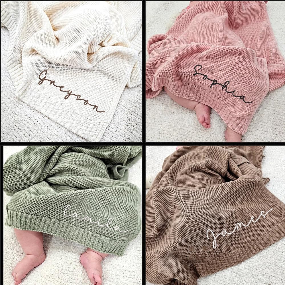 Personalized Knit Baby Blanket, Embroidery Baby Blanket, Customized Blanket for Baby, Baby Knitted Blanket, Font 2