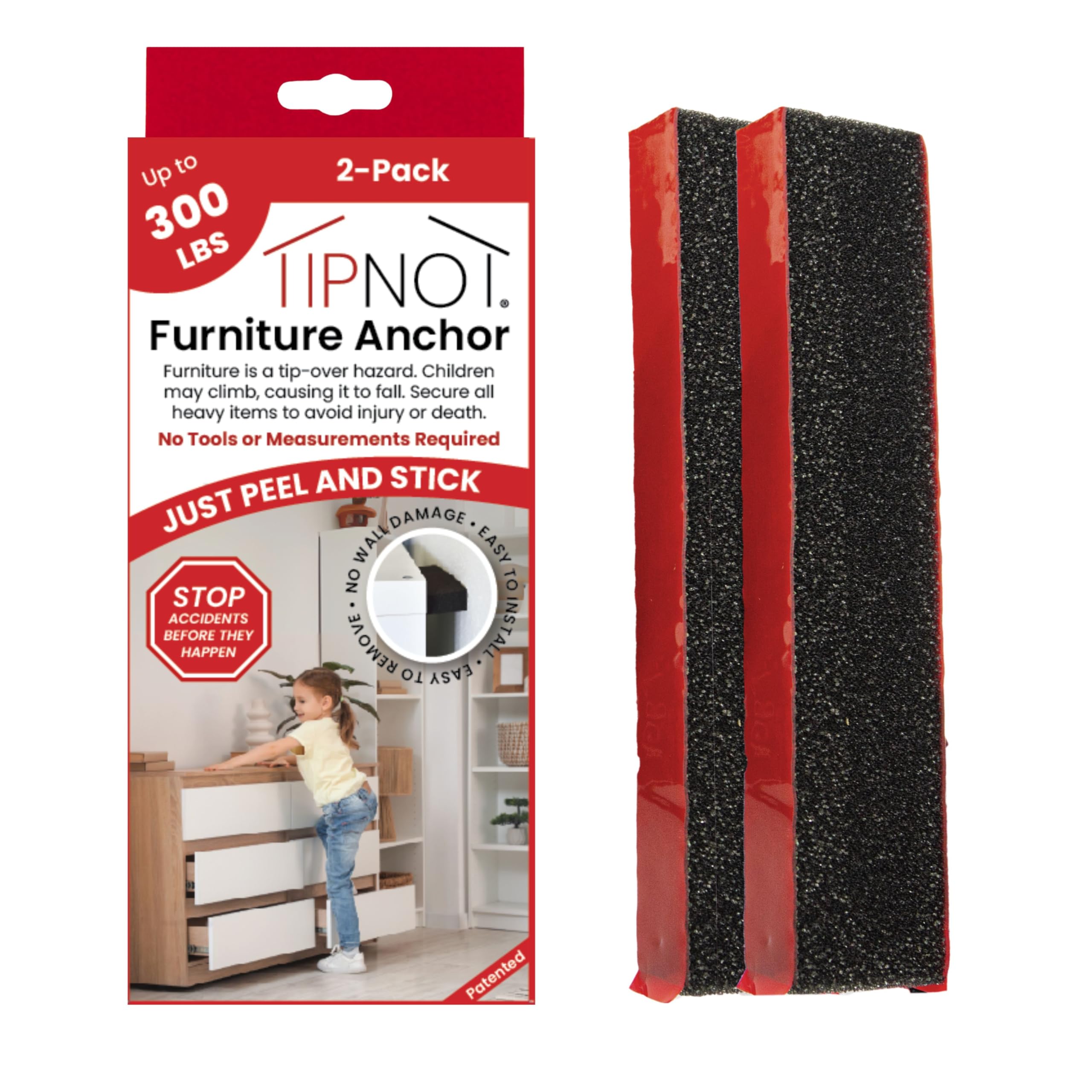 TipNot Adhesive Furniture Anchor, No-Drill, Aesthetic & Invisible Once Installed, Anti-Tip Furniture Safety Anchor to Childproof and Babyproof Your