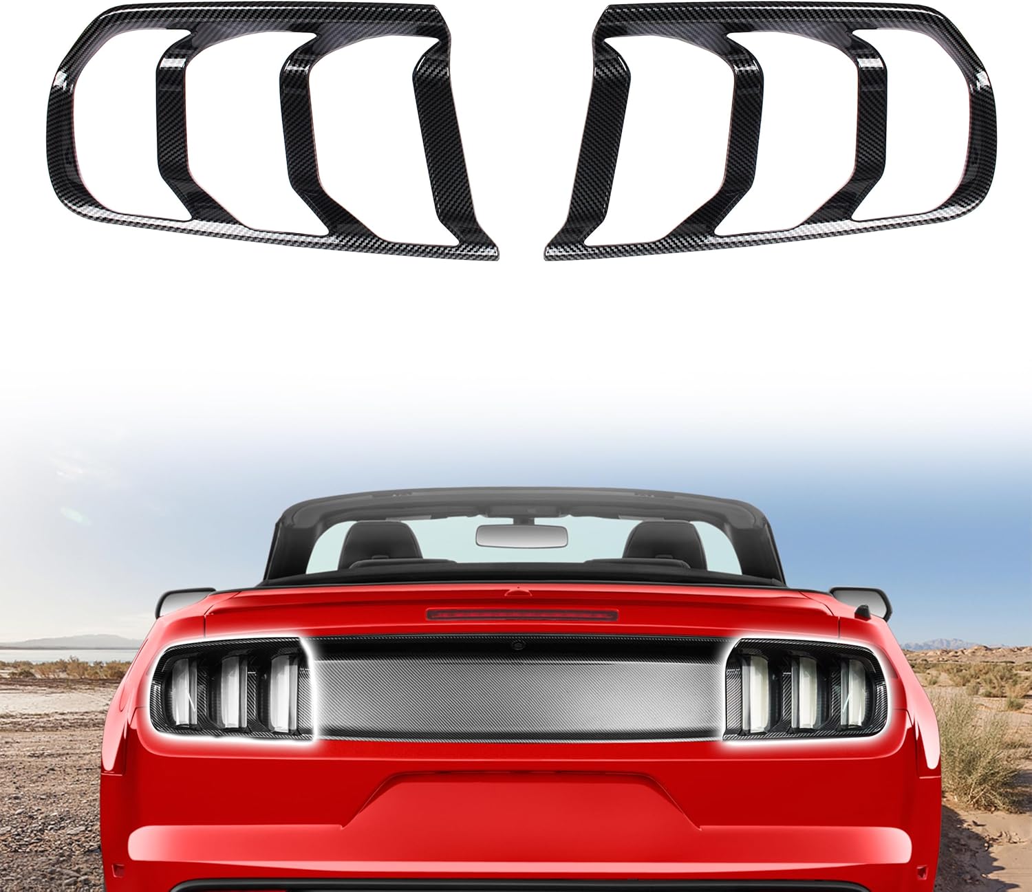 Tail Light Cover Trim Frame, Carbon Fiber Protective Frame Exterior Accessories Suitable for Ford Mustang 2015 2016 2017 Taillights Frame Trim Bezels Ring(Rear Tail Light Decorative Frame)