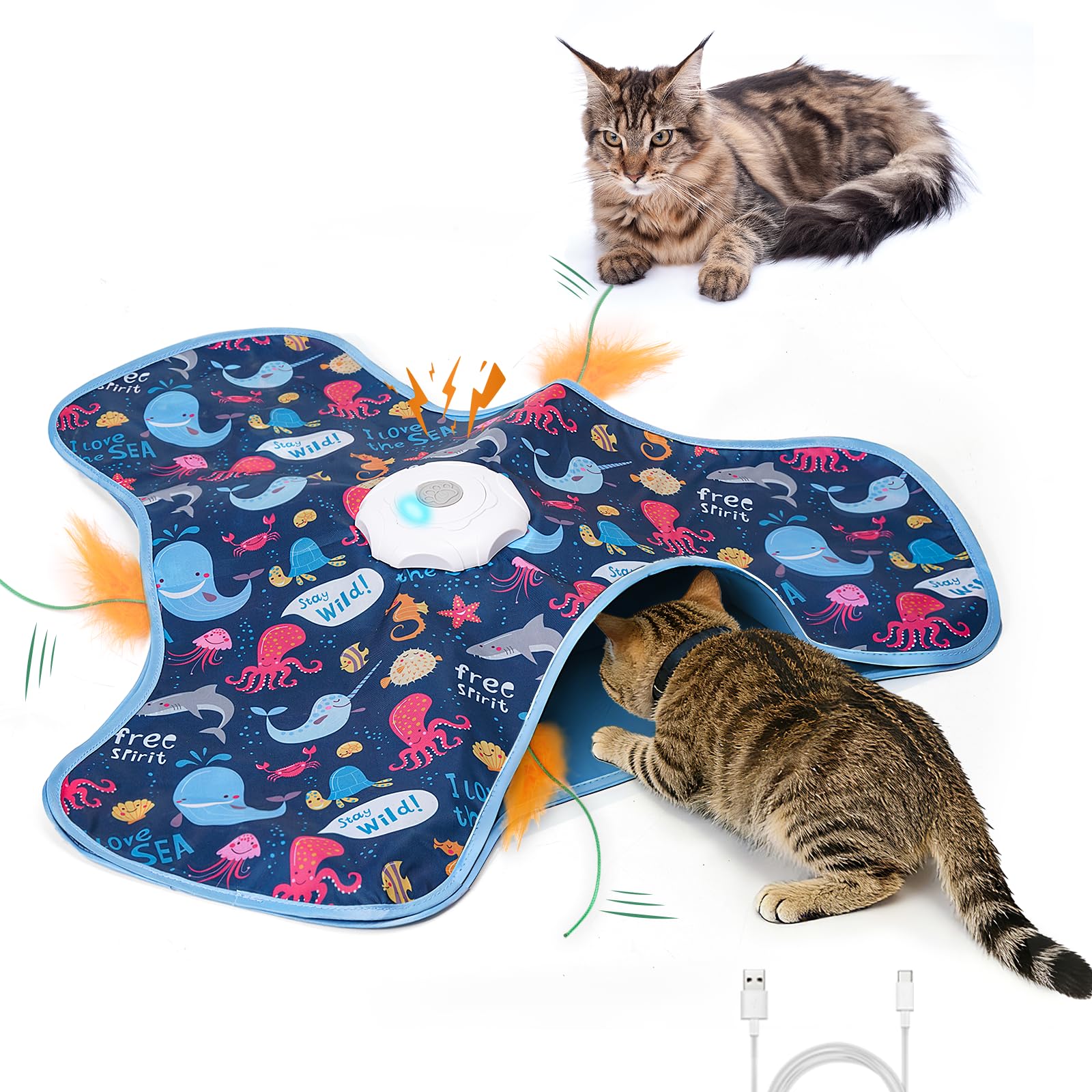 Giocattoli per gatti ricaricabili,Piume nascoste in movimento,Real Mouse Squeaky