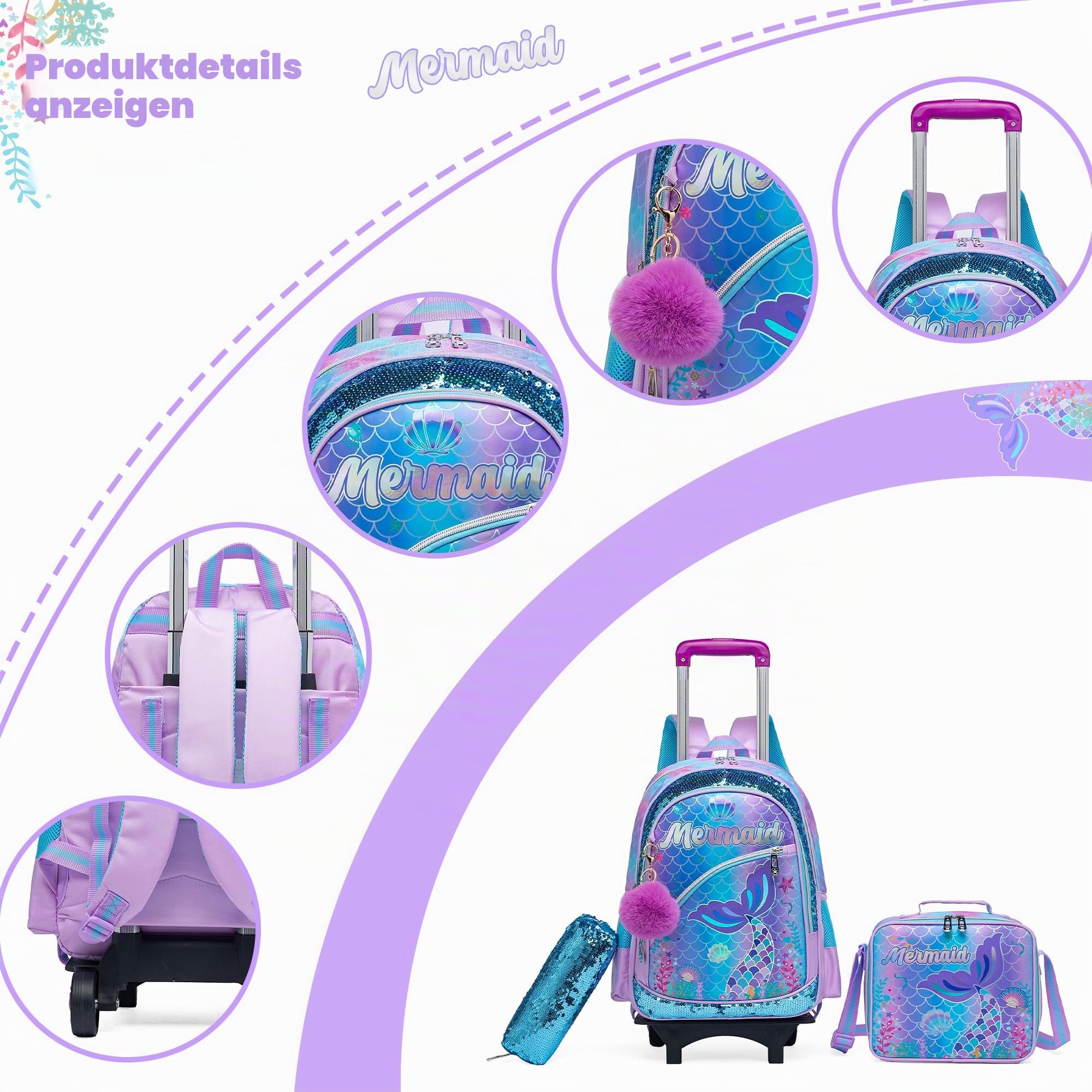 HTgroce Trolley Schulranzen Rucksack Schulrucksack Trolley Schultrolley Schulranzen Mädchen Groß Trolley Schultasche Rucksack mit Rollen für Mädchens Kinder