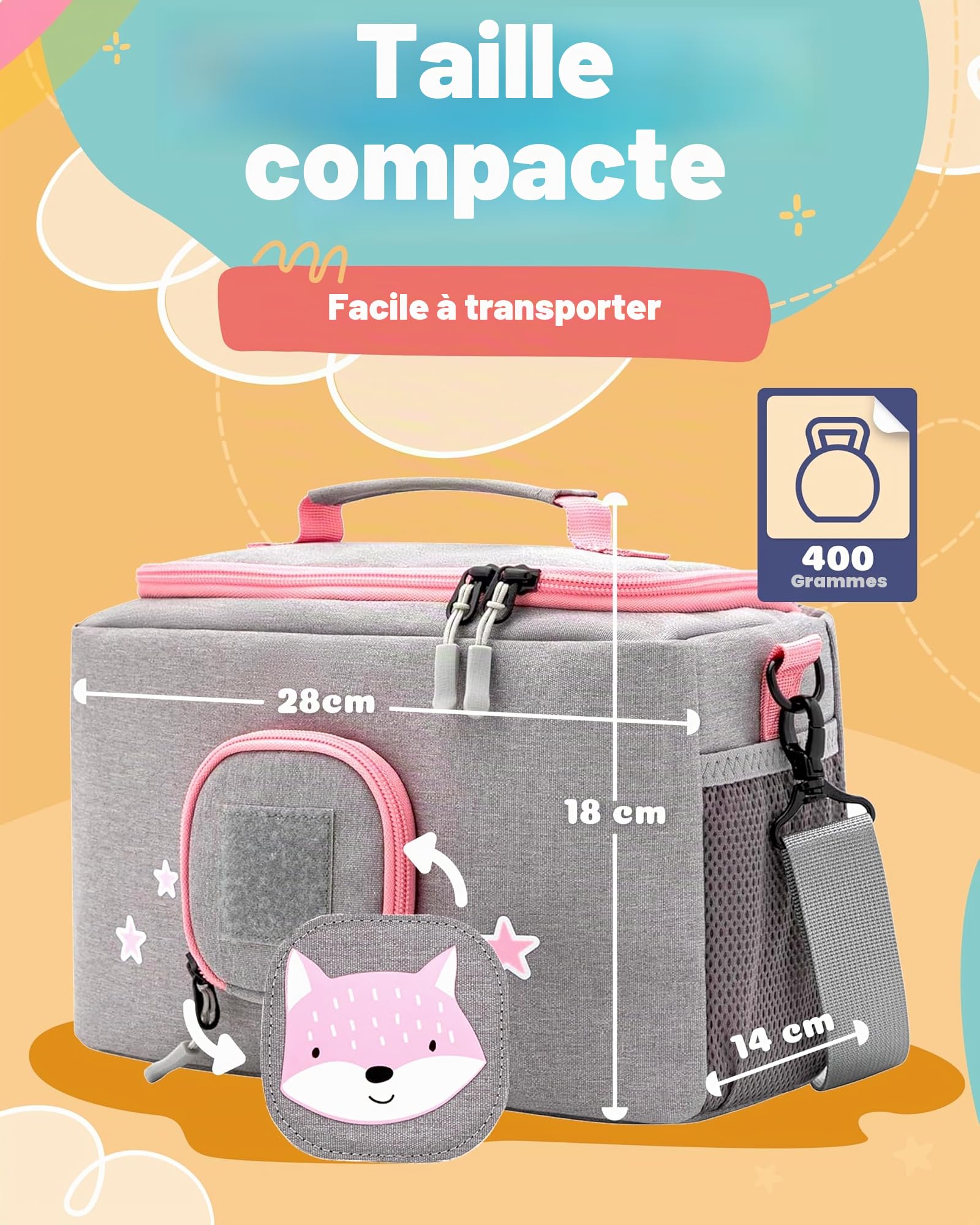 Sac pour Toniebox – BoxBag pour figurines, boîte et accessoires en voyage et en voiture, Renard gris et rose, 28 x 18 x 14 cm, Sac à bandoulière, Renard gris et rose, 28 x 18 x 14 cm, Sac à