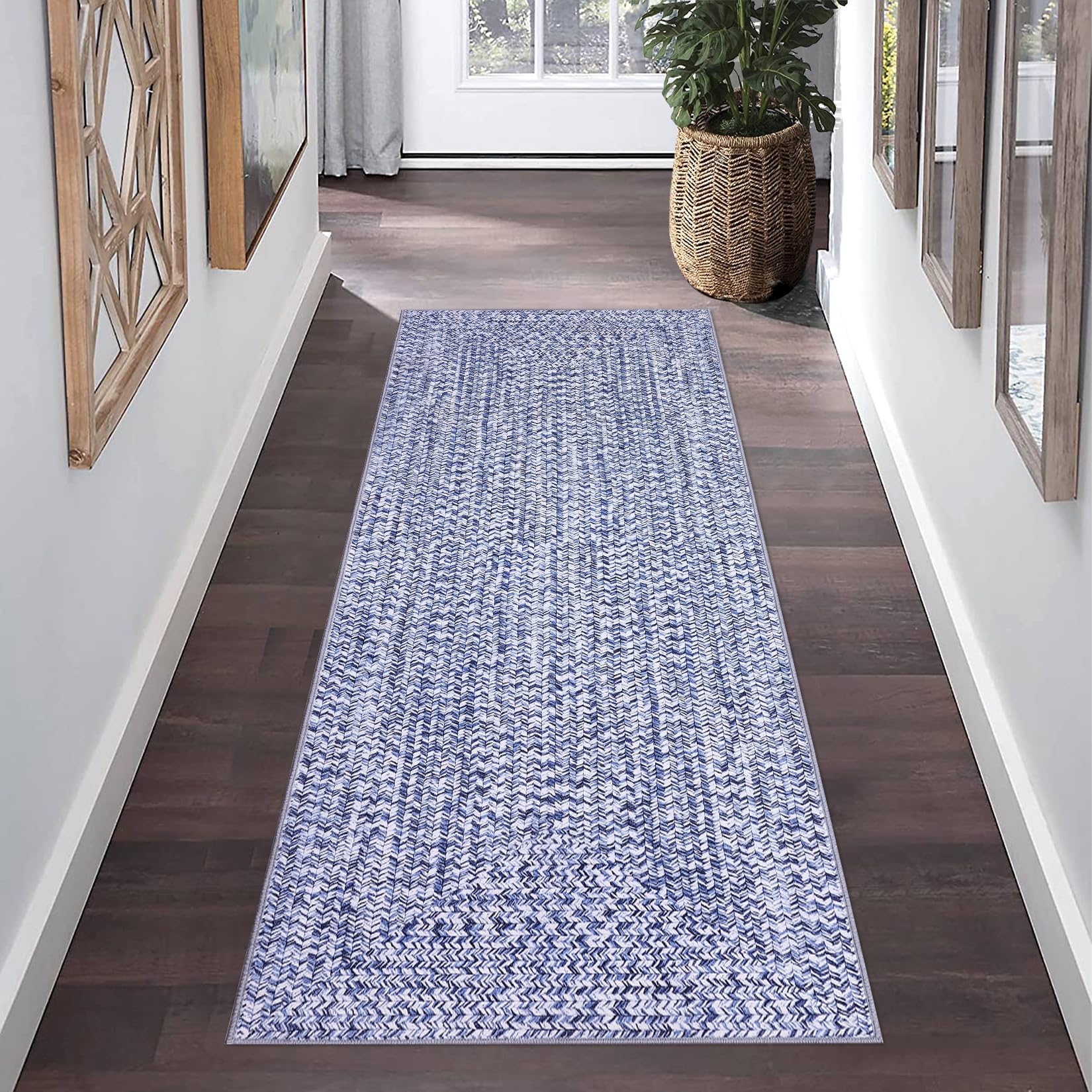 ROYHOME Runner Rug Print Braided Hallway Runner Washable Entryway Rug, Stain Resistant Non-Slip Area Rug Farmhouse Solid Printed Textured Carpet for