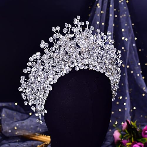 Miniatura 3 de HP376 - Diadema de boda con diamantes de imitación de plata para mujer, hecha a mano, accesorios para el cabello
