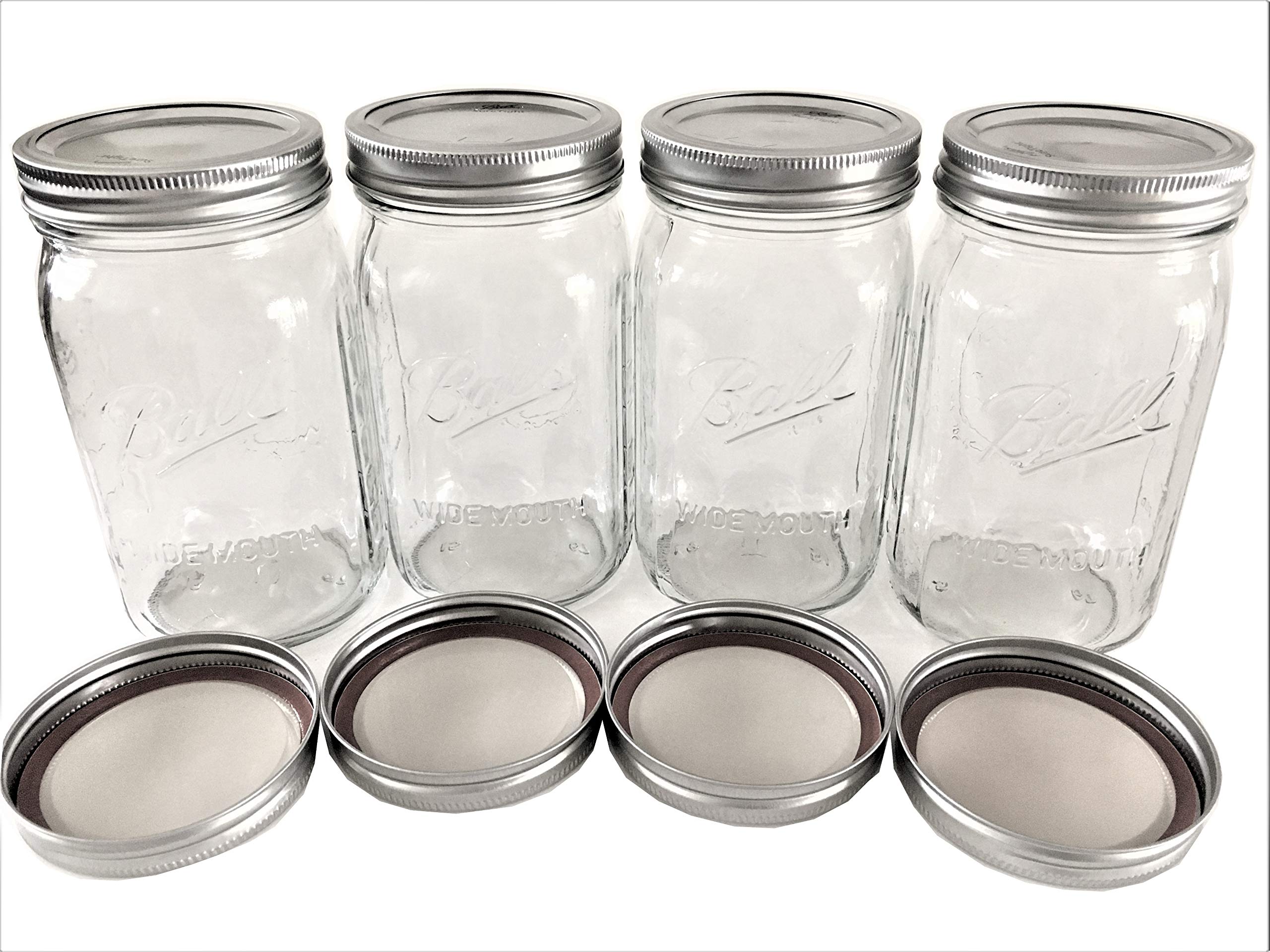 Buy Ball Mason Jars32 oz. Wide Mouth Clear GlassSet of 4 JarsPlus 4