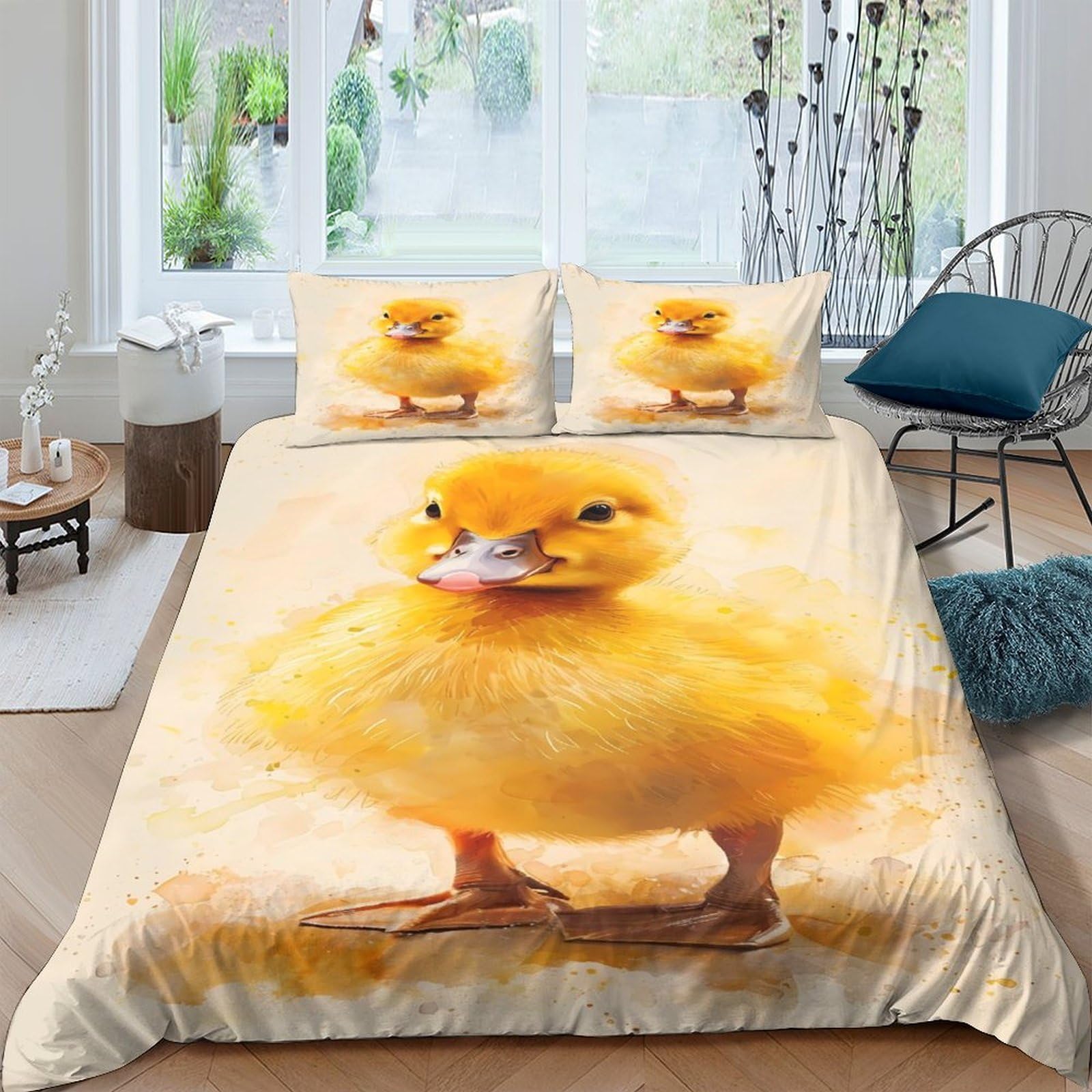 Ctjqhvkz Style-7 3D Printed Yellow Duck Fitted Sheet Microfiber Soft Decorative Cute Duckling Bed Cover For Bedroom Dorm Room House Single（135X200cm）