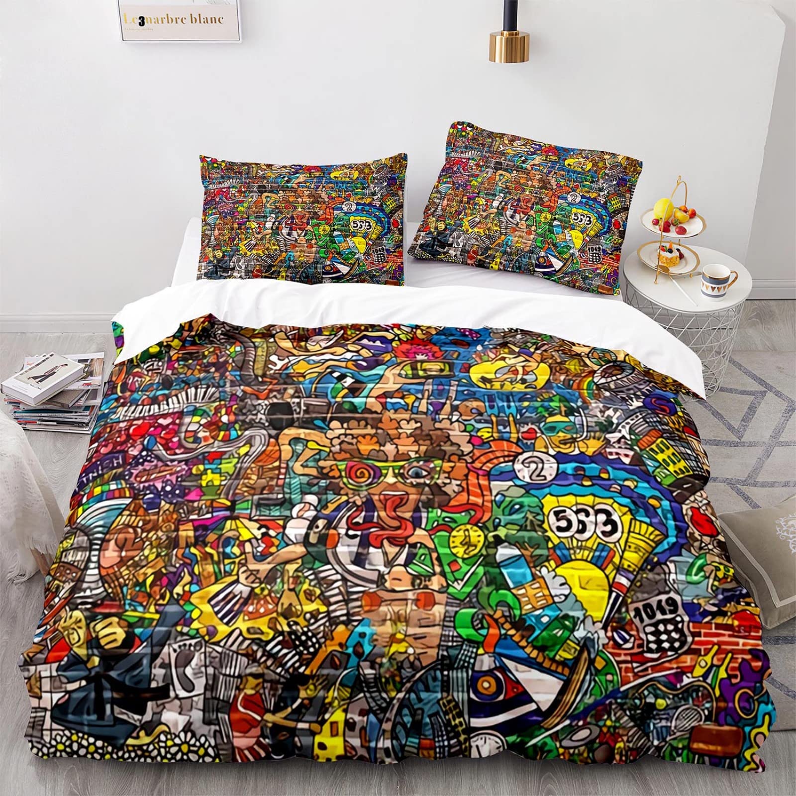 DBEES Funda Nordica Infantil Cama 90 135X200 Cm Graffiti Grafiti Hip Hop Juegos De Fundas para Edredón Microfibra Funda Nordica 135X200 con 2 Fundas De Almohada 40X75Cm Lavable En La Lavadora