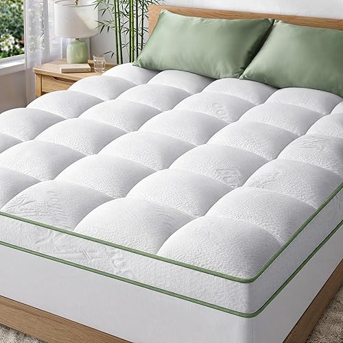 Extra-Thick 2 Inch Queen Size Mattress Topper - Ultra Plush & Soft Viscose Derived from Bamboo Mattress Pad, Naturally Cooling & Perfect for Full Body Support, Snow White