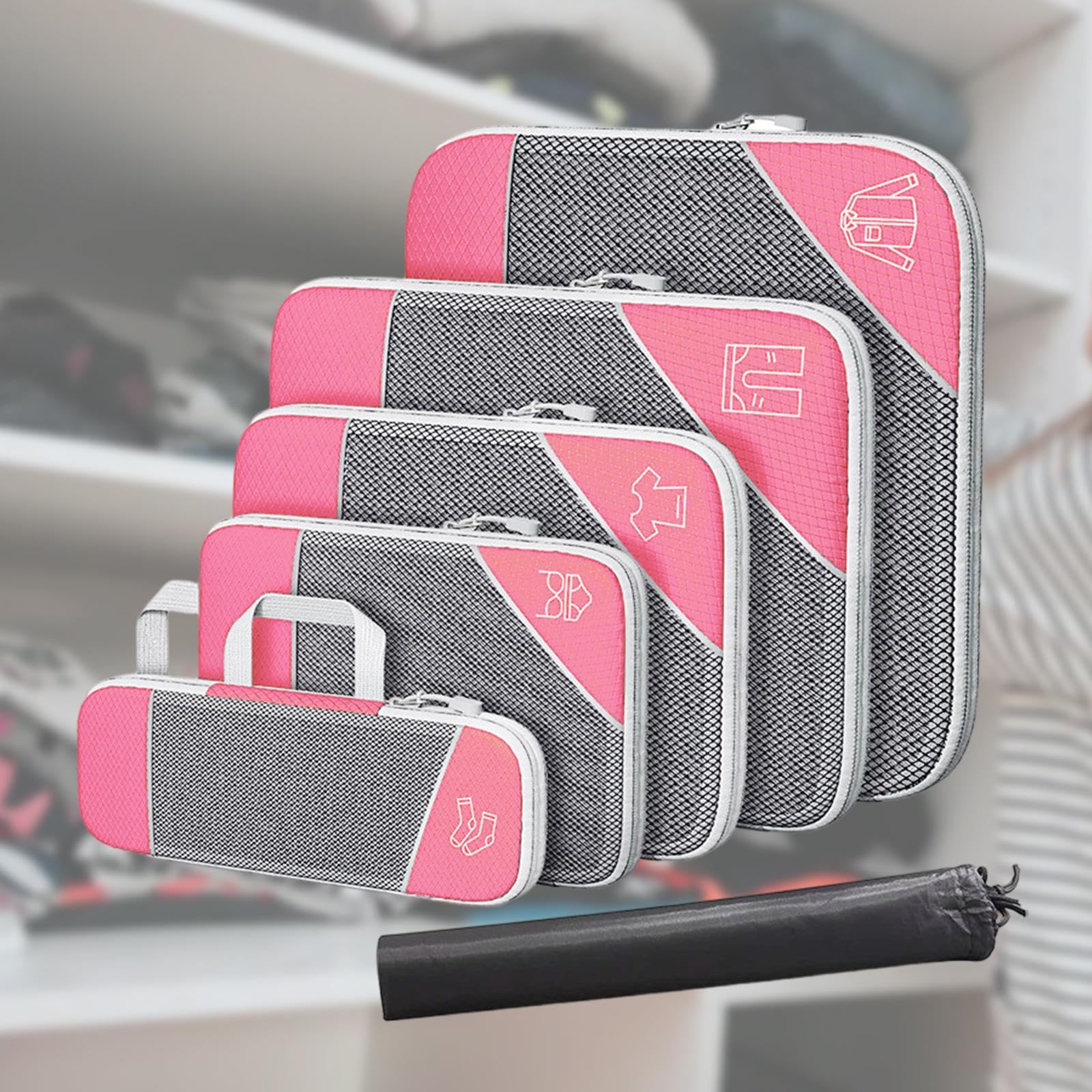 Juego de 2 cubos de compresión expandibles para maletas de viaje, mochilas, mujeres y hombres, color negro