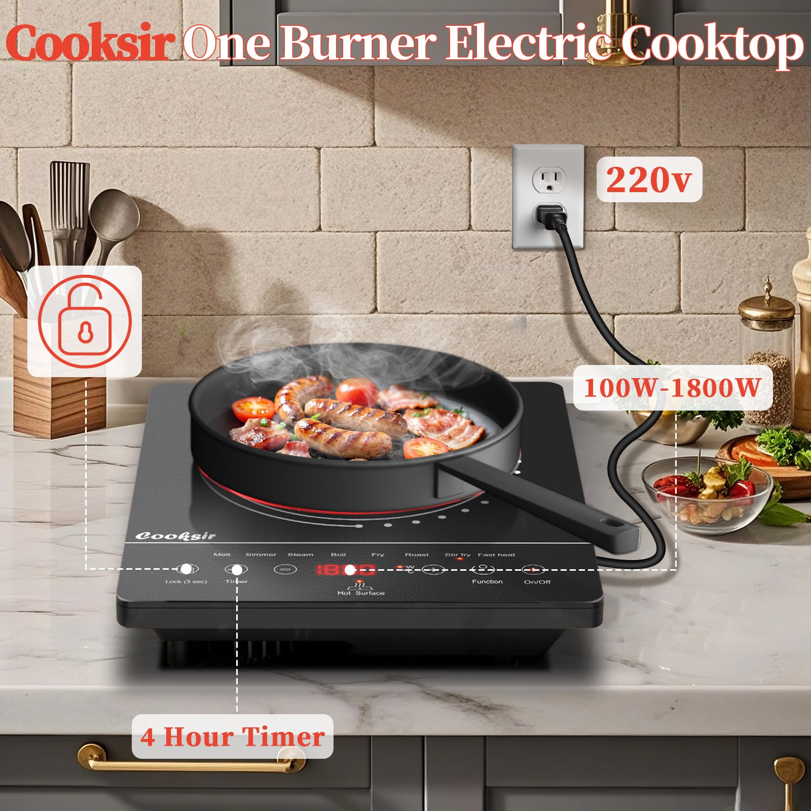 Ceramic Hob, Electric Ceramic Hob with LED Touch Screen, 2000W Single Cooking Zone Electric Cooktop with Safety Lock — view 2