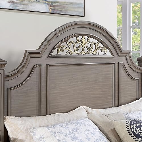 Miniatura 11 de Furniture of America Malierd - Juego de 3 piezas de madera tradicional, cama tamaño queen y mesita de noche de 3 cajones para dormitorio, gris