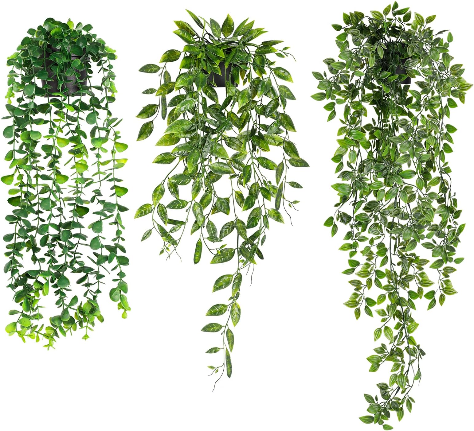 Artificial Hanging Plants for Shelf, 4 Pack Fake Potted Greenery Faux Eucalyptus