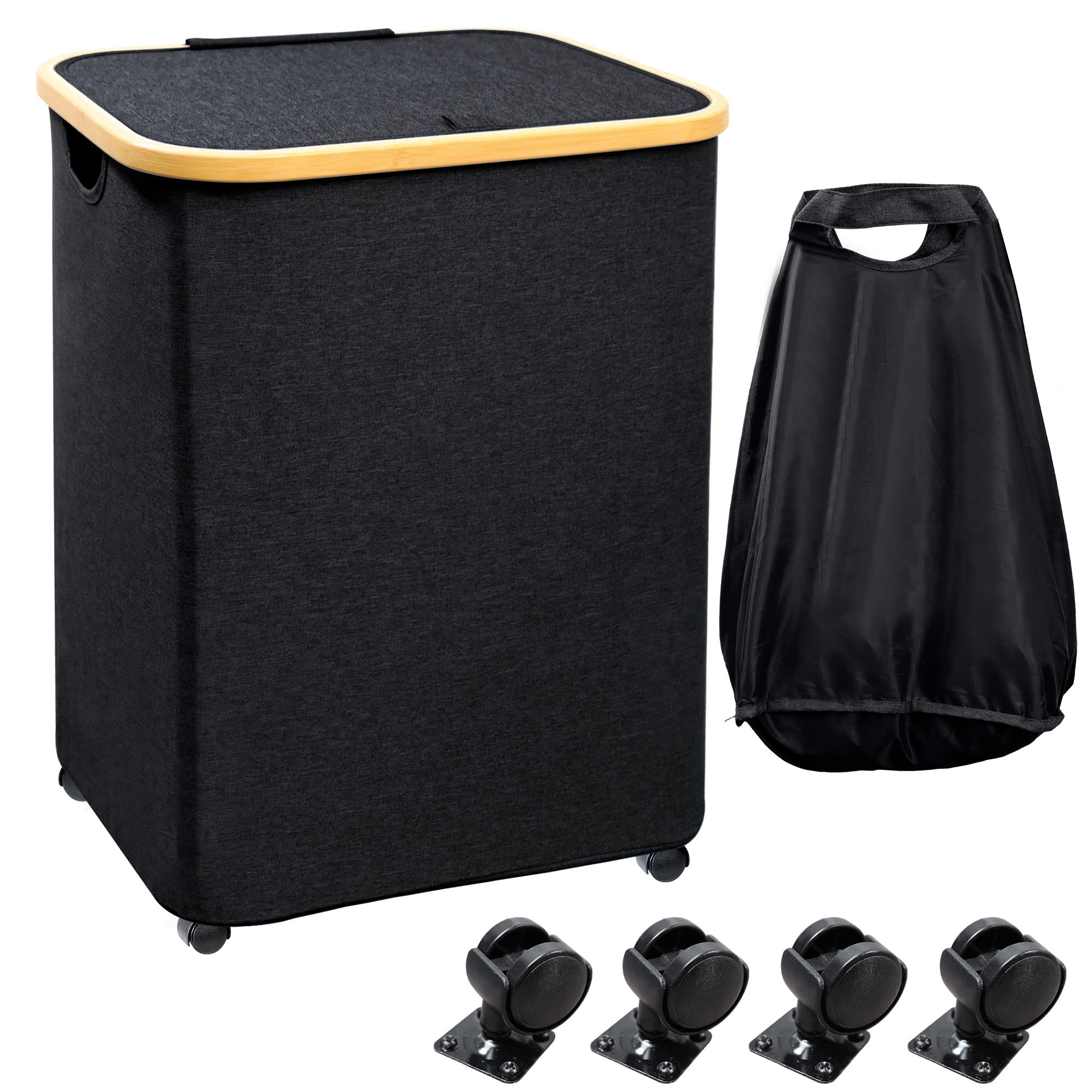 Laundry Basket with Wheels Lid 73L Rolling Laundry Hamper with