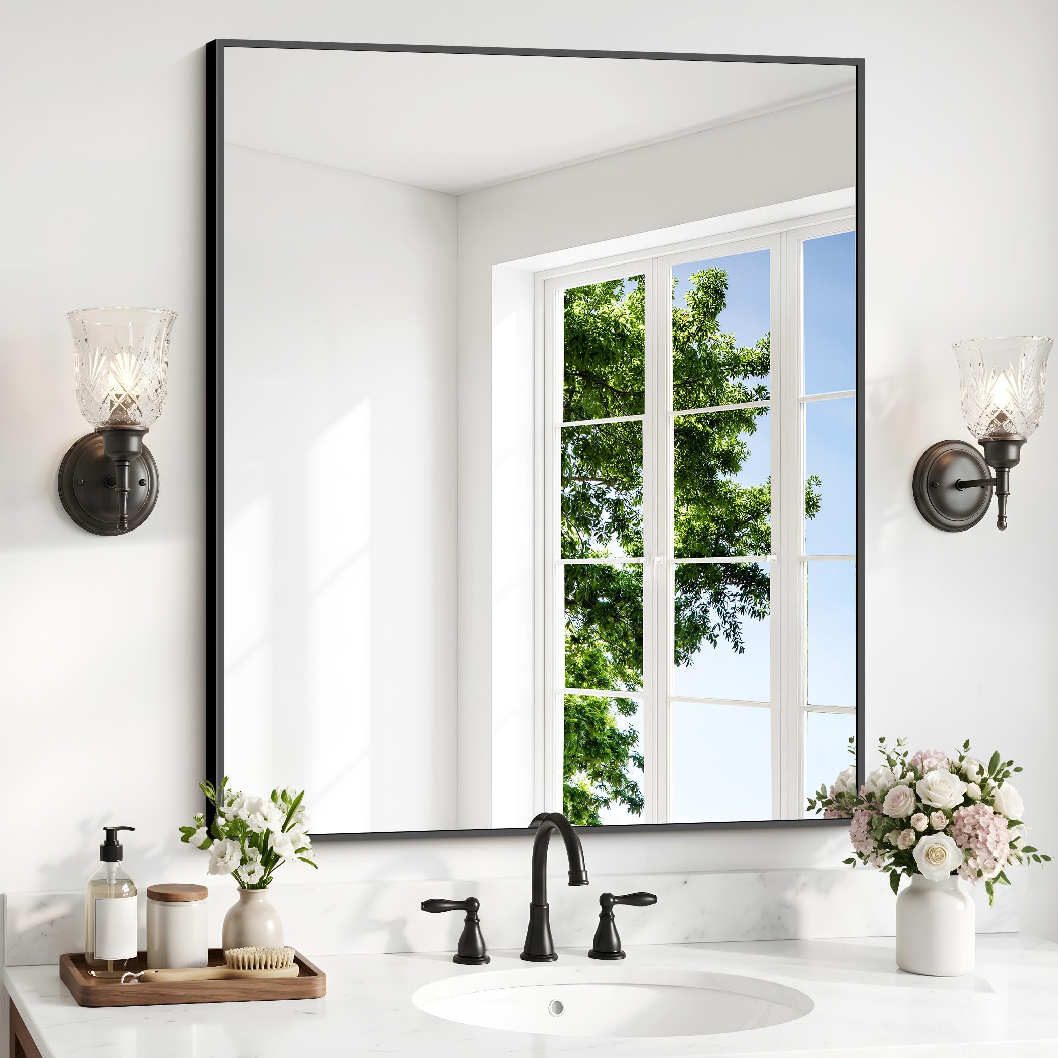 DESBING Black 30 x 36 Rectangle Bathroom Mirror