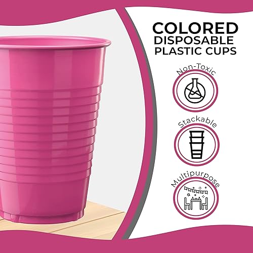 Miniatura 5 de Exquisite Cerise - Vasos de plástico desechables  Paquete de 100 vasos de plástico de 12 onzas  Vasos desechables de colores  Vasos de fiesta