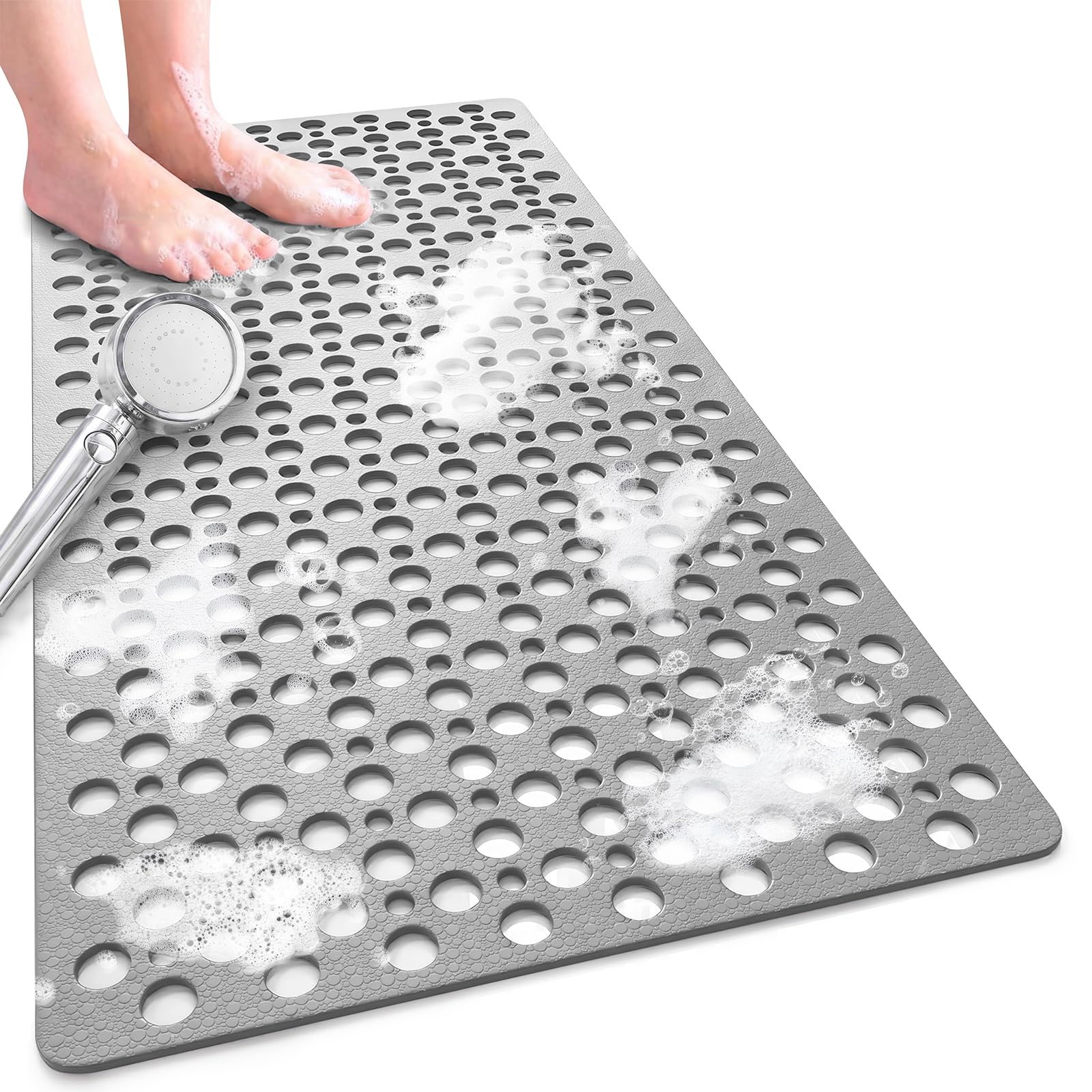 Venuso Square Shower Mats Non Slip Anti Mould, 88 x 40 cm Rubber Anti Slip Bath Mat with Drain Holes, Machine Washable