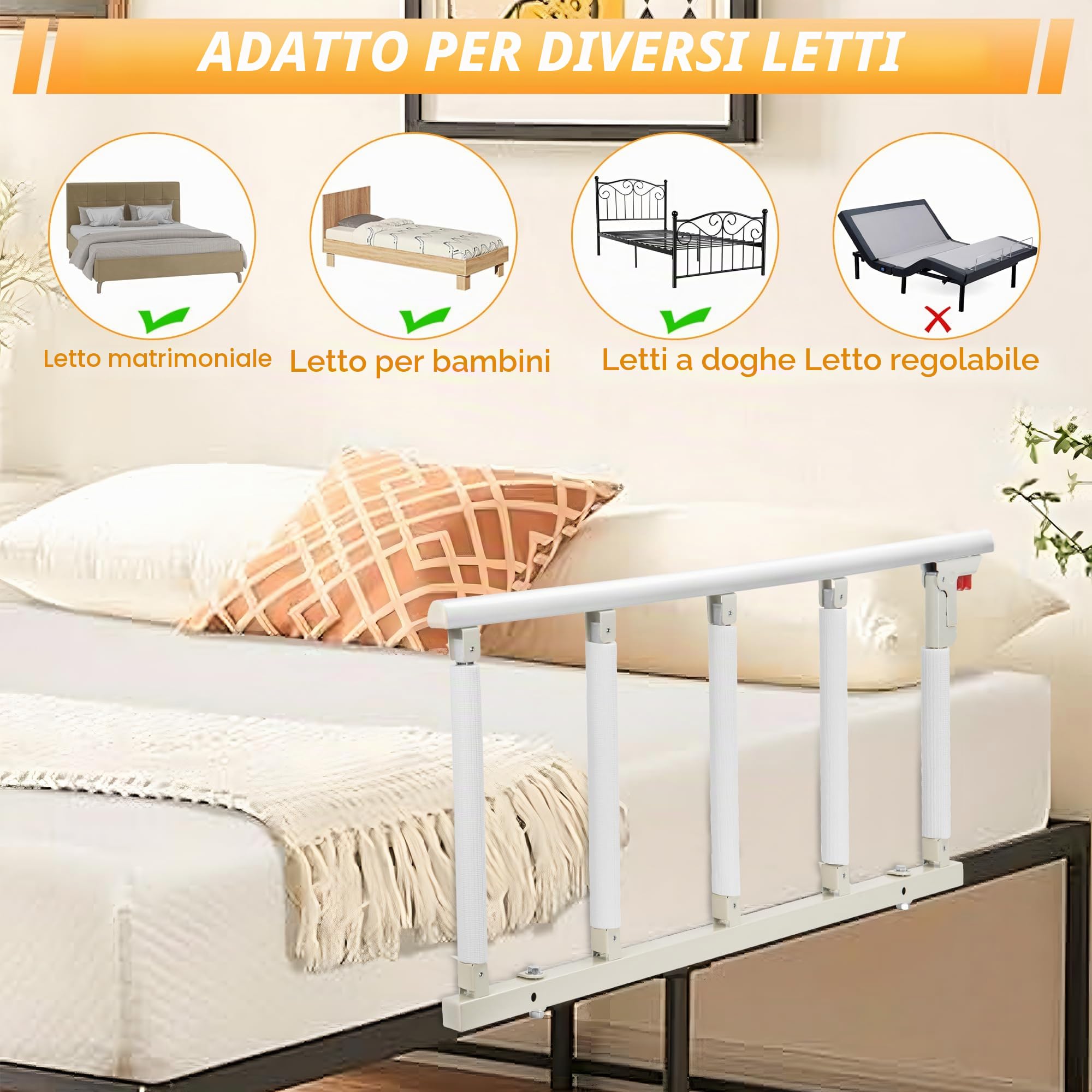 Sponda pieghevole per letto per adulti anziani – Sponda di sicurezza regolabile con maniglia di assistenza, protezione anti-caduta per anziani, pazienti in gravidanza e post-operatoria, adatta per