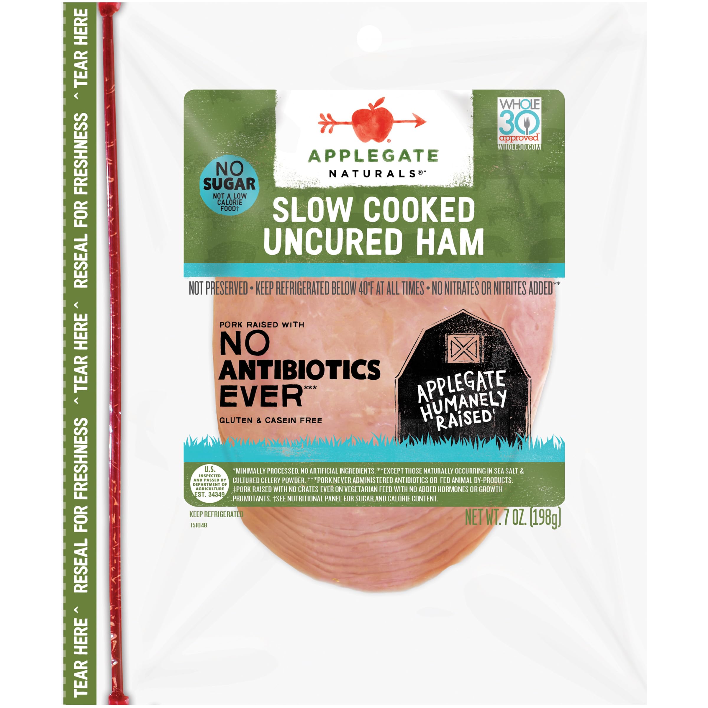 Applegate, Natural Uncured Slow Cooked Ham, 7oz