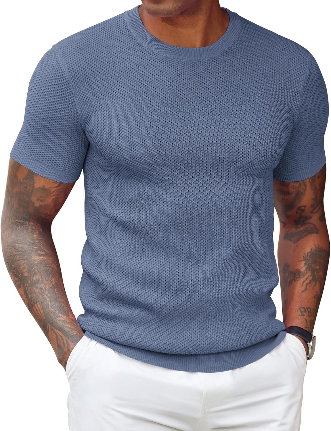 COOFANDY Men's T- Shirts Casual Short Sleeve Crewneck Shirts Solid Textured Knit Pullover Tees