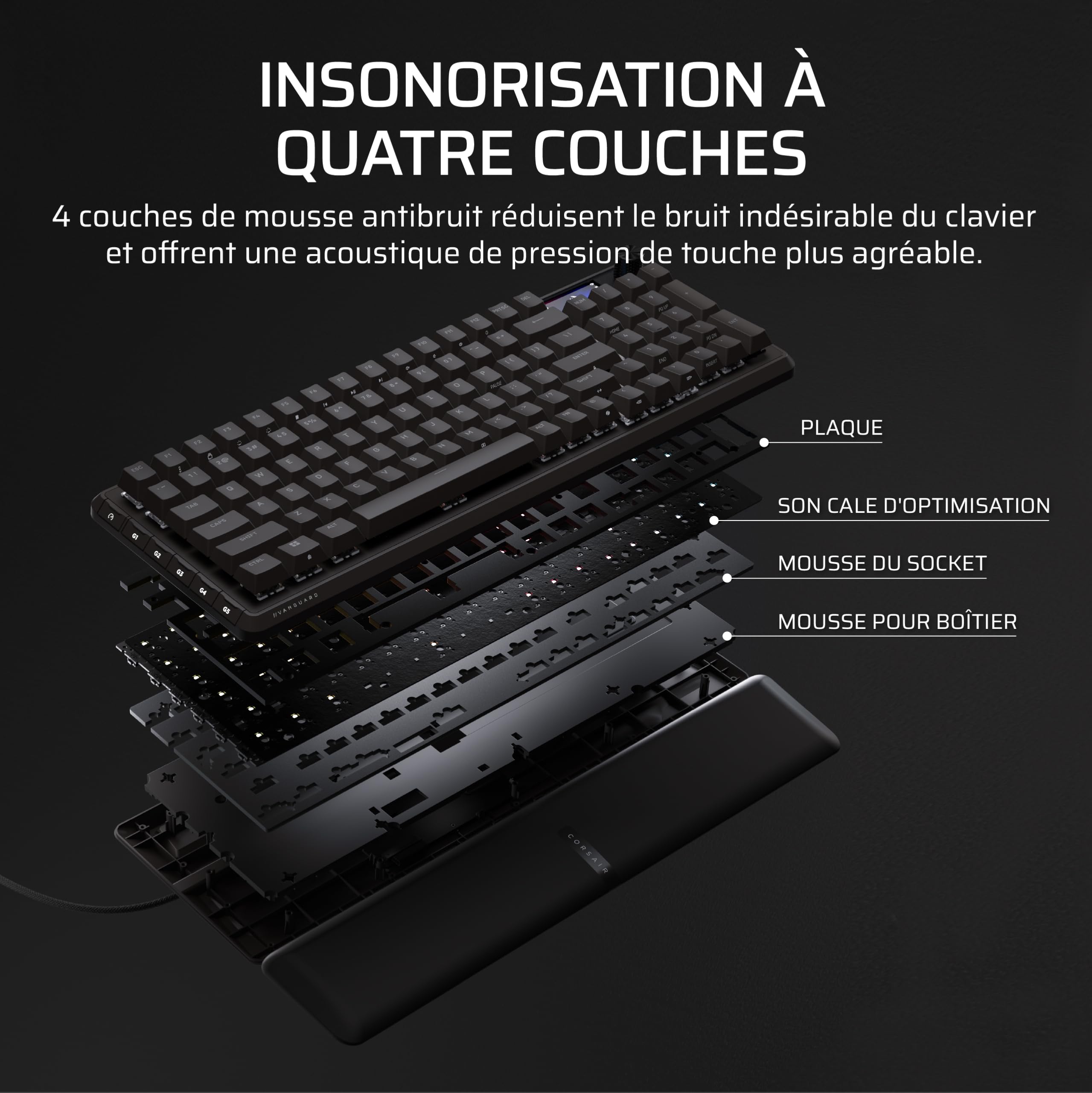 Corsair Vanguard 96 Clavier de Jeu Mécanique Filaire – Noir | 96%, MLX Plasma Commutateurs, Interrogation 8 000 Hz, Rapid Trigger, Stream Deck Virtuel, SOCD Flashtap