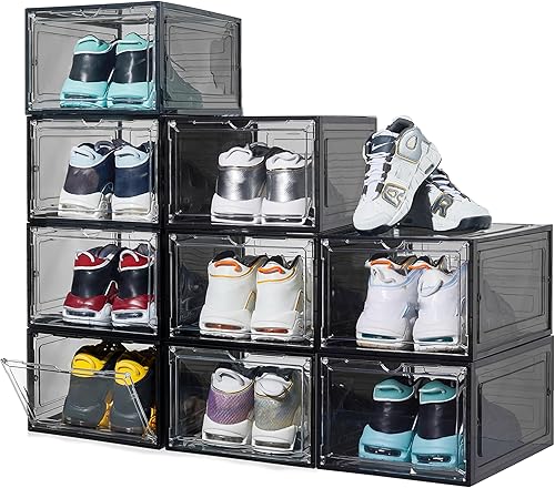 Paquete de 9 organizadores de zapatos XL, caja de almacenamiento de zapatos gruesa y resistente con puerta magnética transparente, caja de zapatos