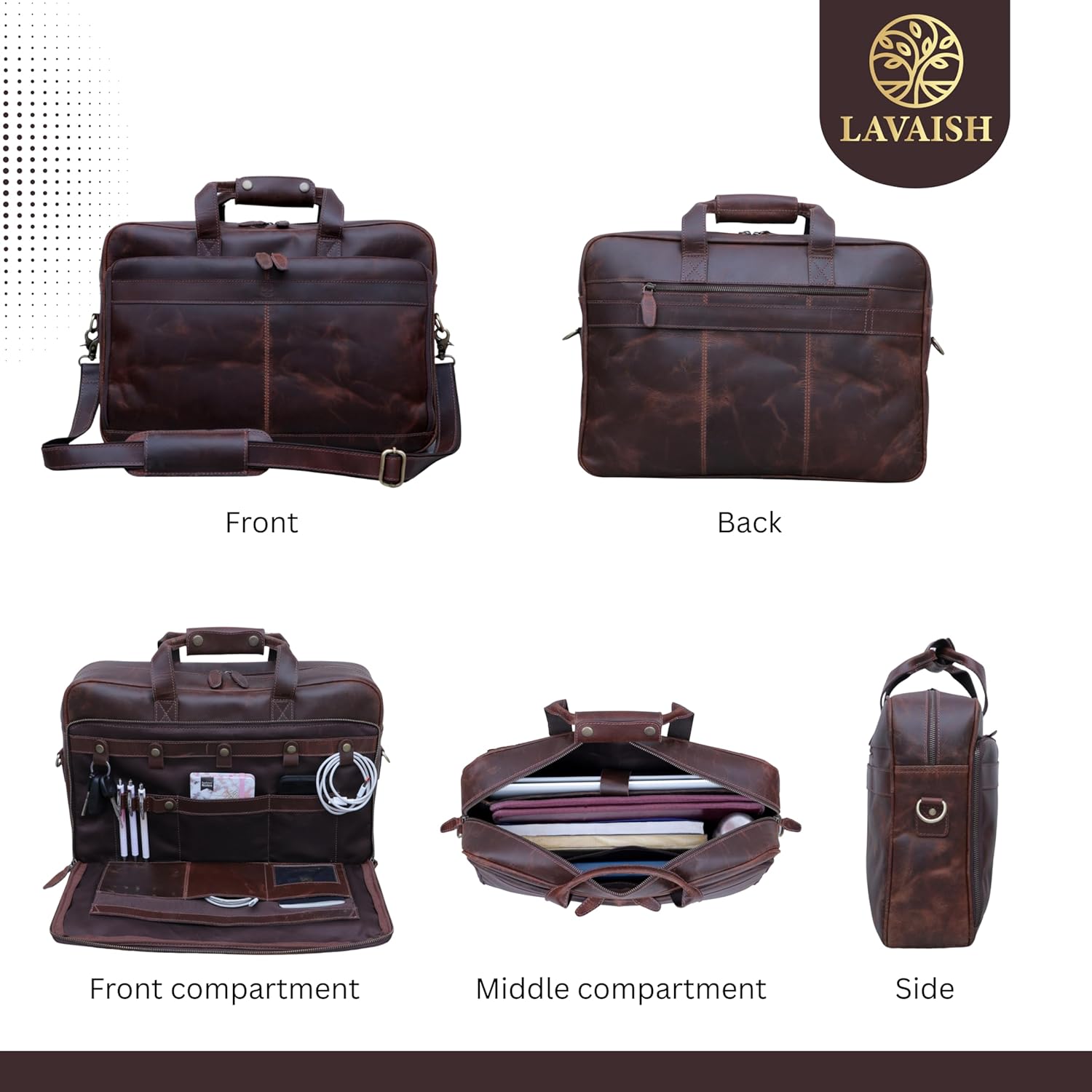 Handmade Full-Grain Leather Briefcase for Men & Women–17" Laptop Bag with Computer Compartment Office Satchel Bag - Image 5