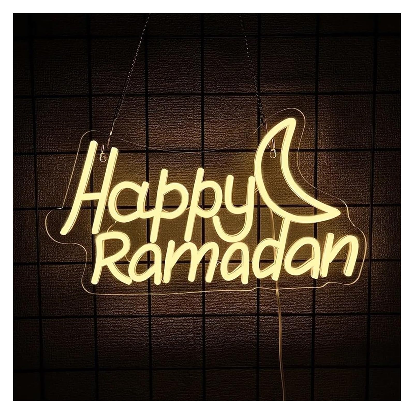 SHOUXI Sign Lamp Happy Ramadan Neon Sign Light Dimmable for Bedroom Home Ramadan Eid Party Room Wall Art Decor 38cmx21.5cm