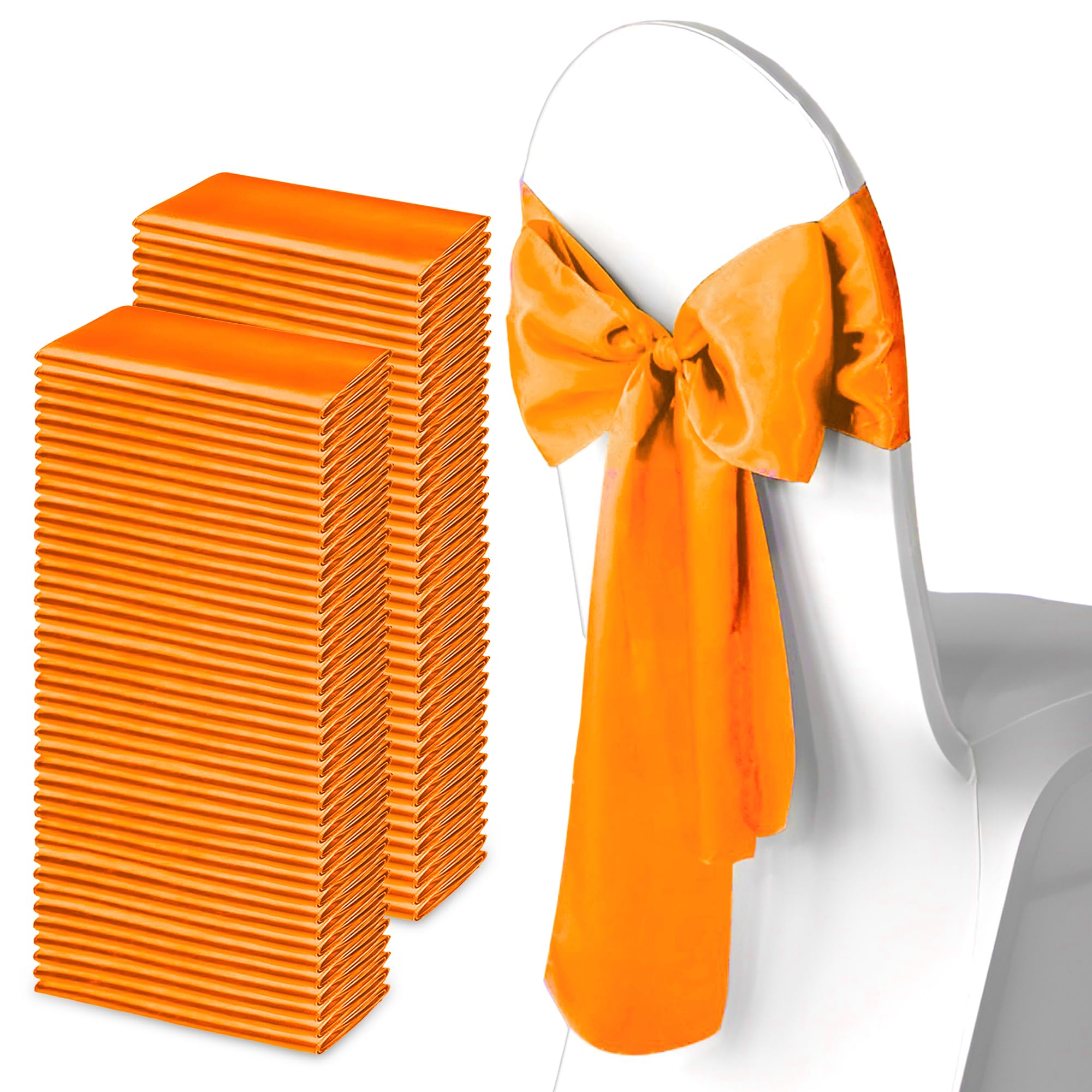 Trimming Shop 7" x 108" Orange Satin Chair Saheses, 100 pcs โ image 1
