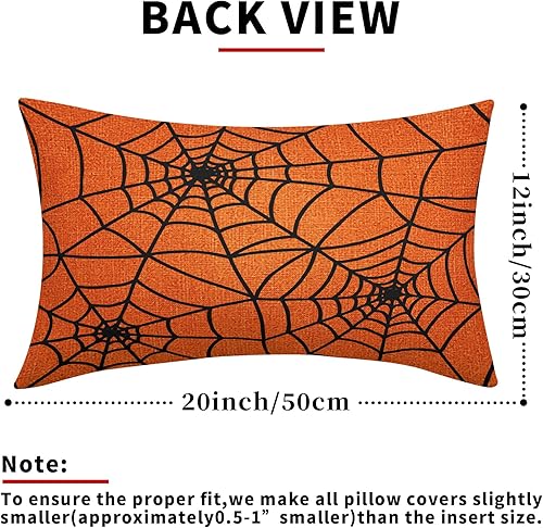 Miniatura 3 de Kawani Juego de 2 fundas de almohada naranja de Halloween de 16 x 16 pulgadas, fundas de almohada cuadradas decorativas de tela de araña negra,