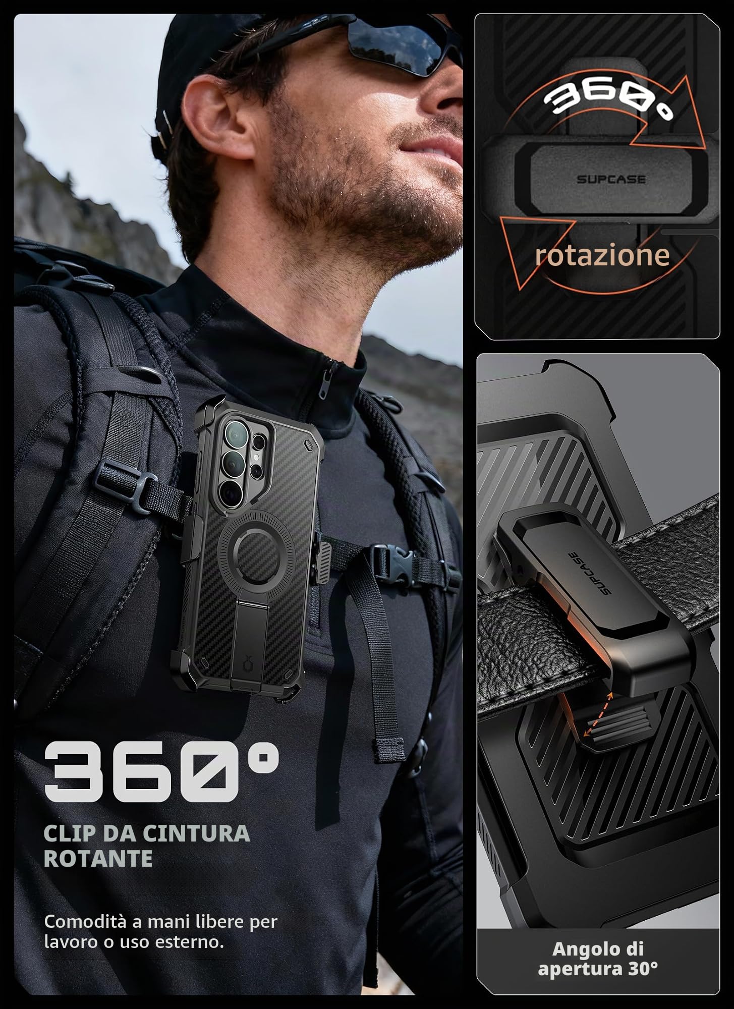SUPCASE Cover per Samsung Galaxy S26 Ultra con Supporto, [2 Cornici Frontali] [Compatibile con Ricarica Wireless] [Proteggi schermo Integrato e Clip da Cintura] Custodia per S26 Ultra (Aramid)