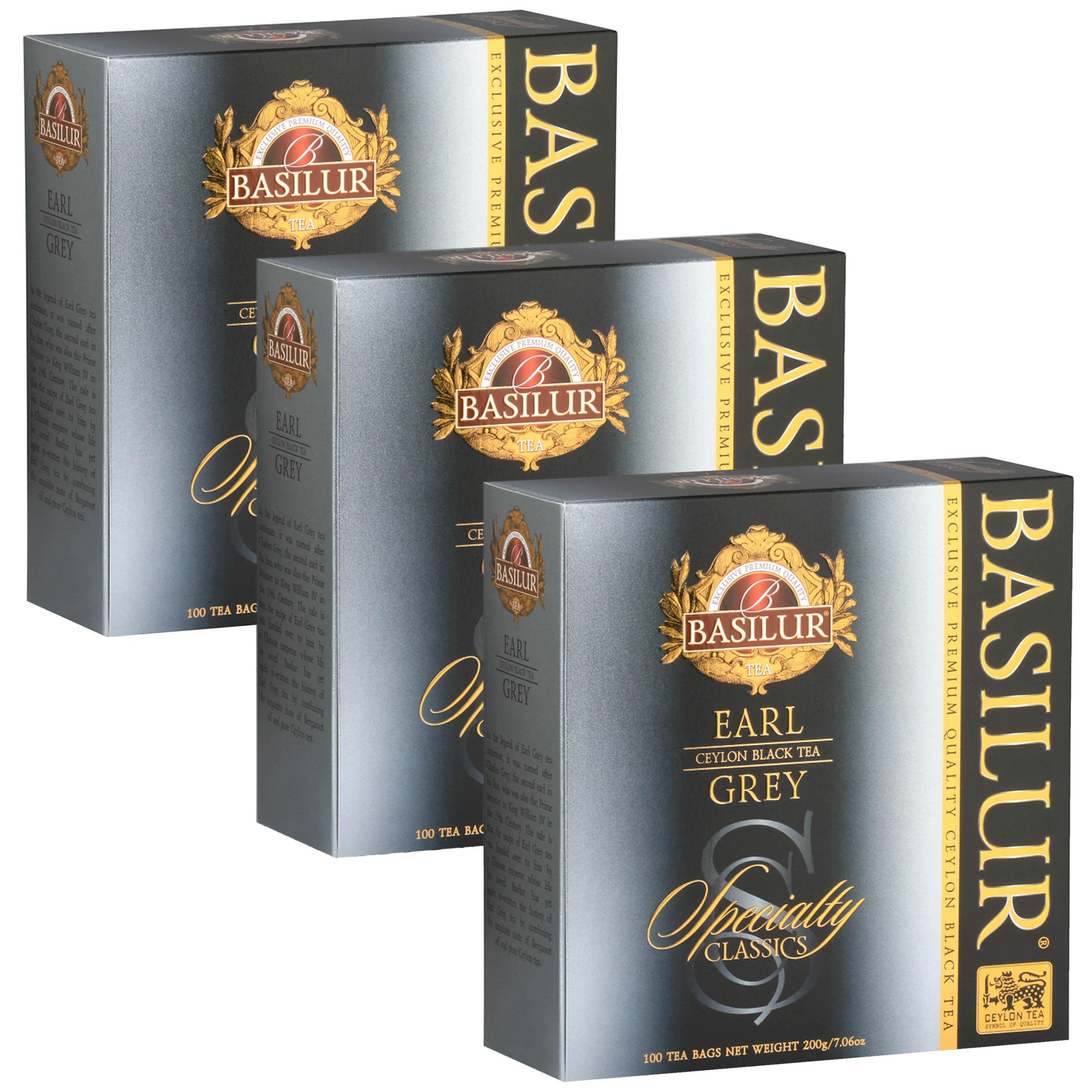 sarcia.eu BASILUR Earl Grey- Té Negro de Ceilán con Aceite de bergamota en bolsitas, 100x2g, 3 Paquetes