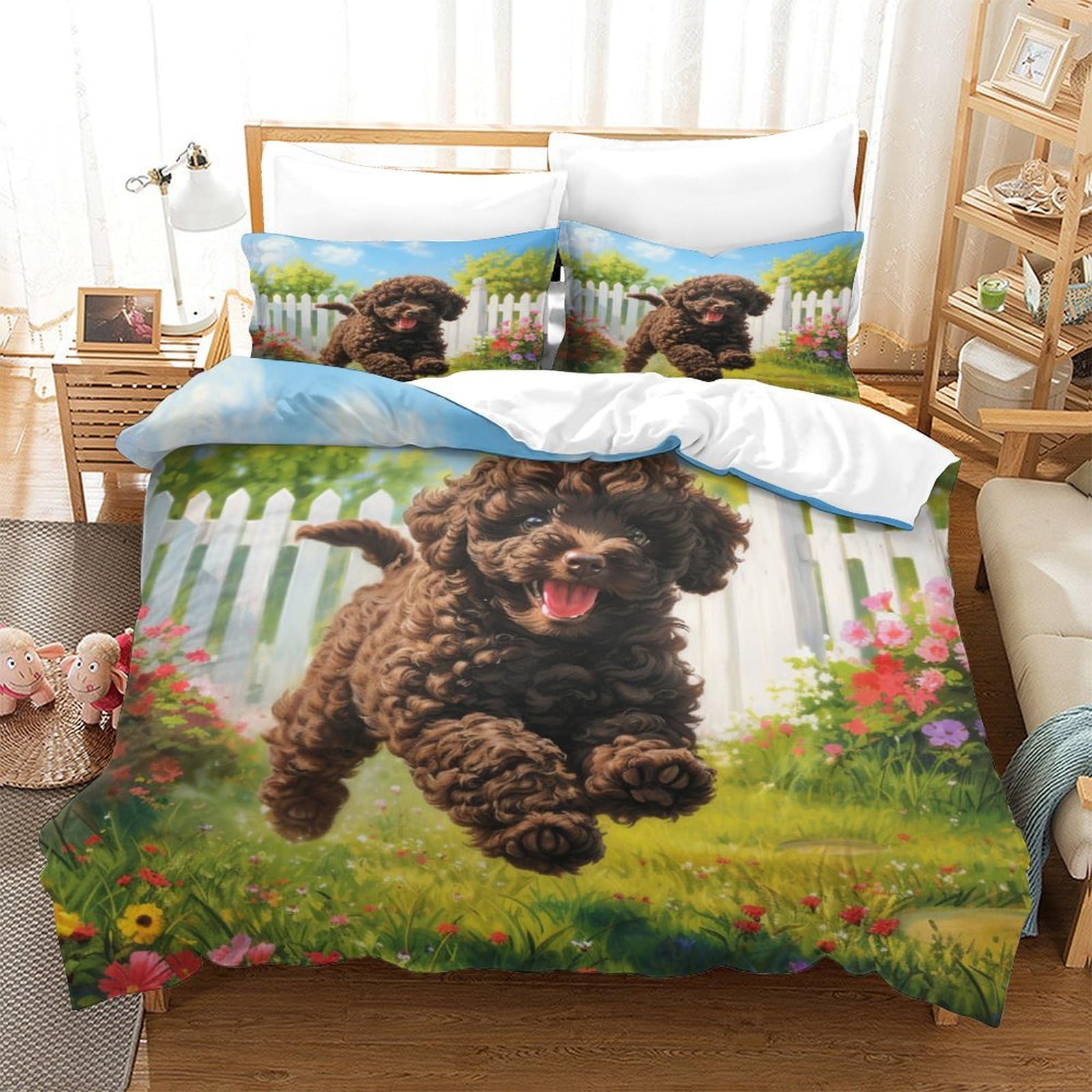 TNFHSOFT Cockapoo Dog Bedding Duvet Cover Set Soft Microfiber Kids Boys Girls Aldult Bedding Set 3d Printe Quilt Cover Set with Zipper Closure with Pillwocase Super King（260x220cm）