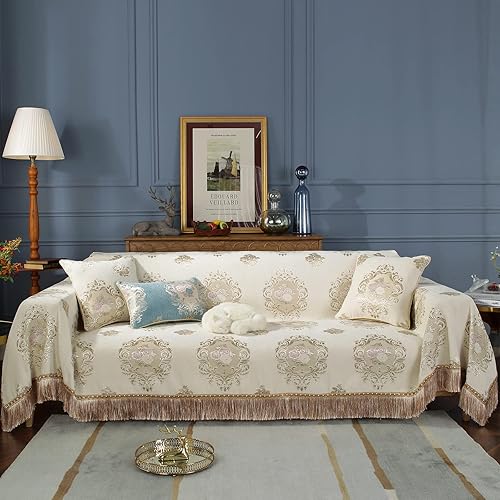 STACYPIK Funda de sofá de damasco jacquard duradera, funda de sofá bohemia para sofá de 3 cojines, funda de sofá modular suave, manta para perros,
