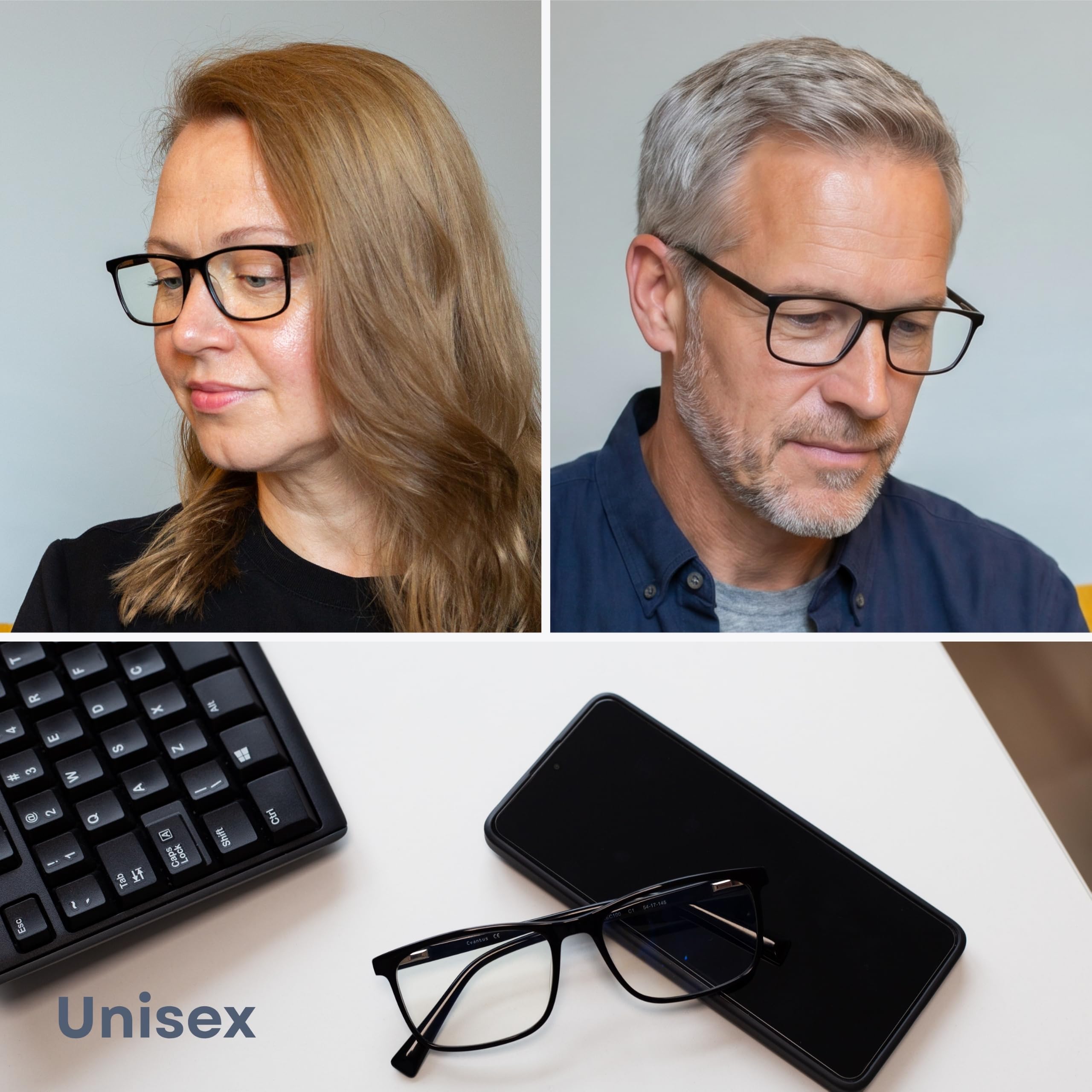 Cvantus Premium Lesebrille | Verschreibungsbrillen-Qualität - Hergestellt von Optikern | Blaulicht- und UV-Blocker, Entspiegelt | Quadratische Lesebrille Herren & Damen