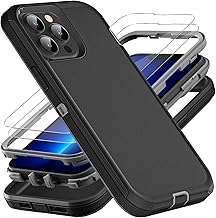 for iPhone 13 Pro Max Case, Military Grade 3 in 1 Heavy Duty Shockproof/Drop Proof/Dust Proof Case with 2Pcs Tempered Glass Screen Protector (Black/Grey)