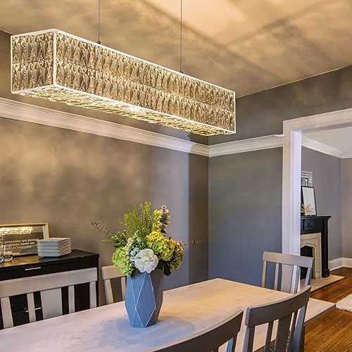 Miniatura 11 de IKK Candelabros rectangulares modernos de cristal negro para comedor, 42 pulgadas de largo, rectangular, de cristal ondulado, iluminación lineal