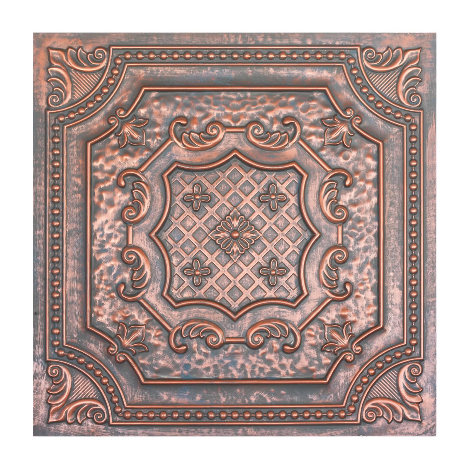 Paintsdecor Rustic Copper Tin Ceiling Panels,Peel And Stick Tin Ceiling Tiles Distressed,Faux Tin Glue Up/Drop In, Pl04,10Piece (Rustic Copper)