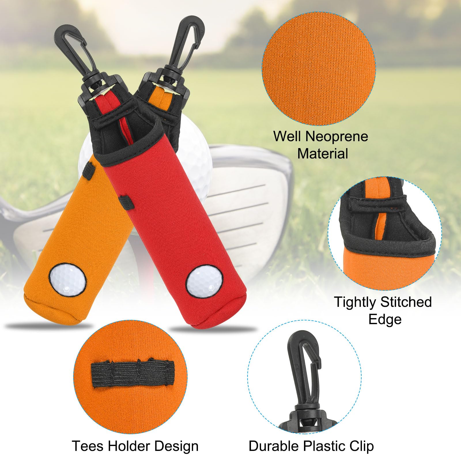 PATIKIL Golf Ball Carry Bag, Golf Tee Holder Pouch Portable Neoprene Golf Ball Holder with Clip for Men and Women Storage Gifts Orange - Image 3