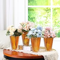 Vista 2 de MCMCNCUIU Juego de 4 jarrones de cristal, jarrones de cristal ámbar, jarrón de cristal para centros de mesa, moderno florero para sala de estar